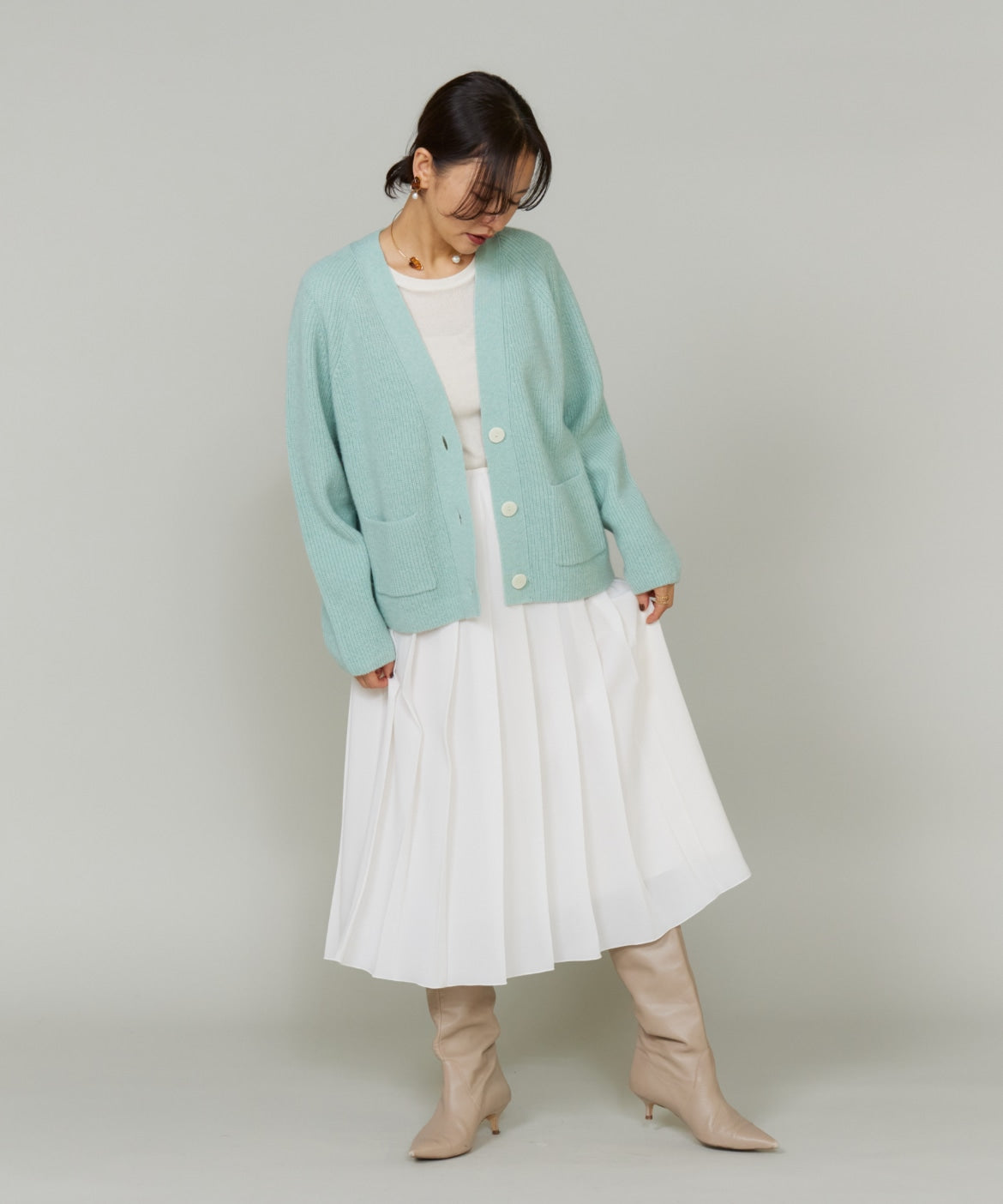 ルスーク Le Souk 《大きいサイズ》アルパカブレンドVネックカーディガン （ネイビー） ネイビー