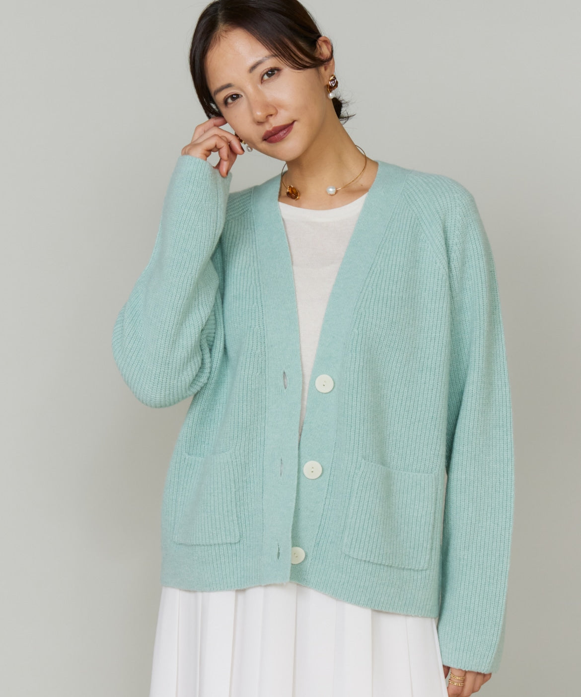 ルスーク Le Souk 《大きいサイズ》アルパカブレンドVネックカーディガン （ネイビー） ネイビー