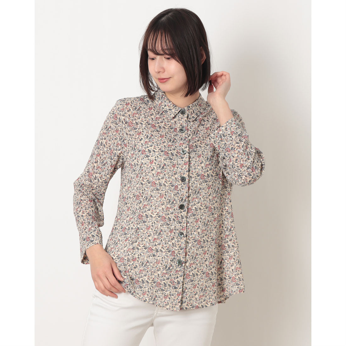 ルンビニ るんびに シフォンカット衿付ブラウス （ベージュ） ベージュ