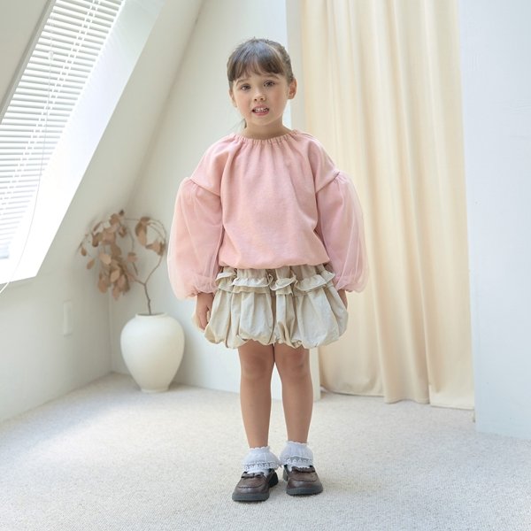 リセマイン Lycee mine 【裏起毛裏毛】ぷっくりシルエットチュール袖プルオーバー （薄ベージュ） 薄ベージュ