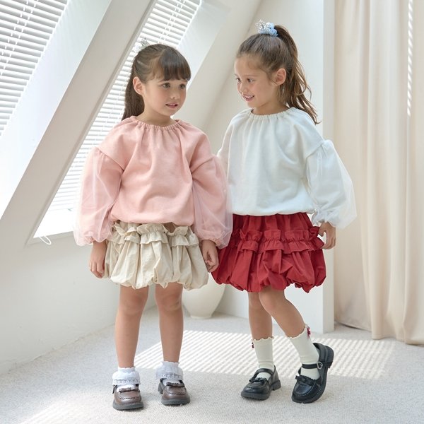リセマイン Lycee mine 【裏起毛裏毛】ぷっくりシルエットチュール袖プルオーバー （薄ベージュ） 薄ベージュ