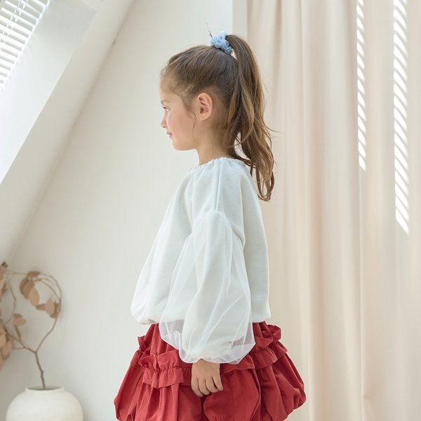 リセマイン Lycee mine 【裏起毛裏毛】ぷっくりシルエットチュール袖プルオーバー （薄ベージュ） 薄ベージュ