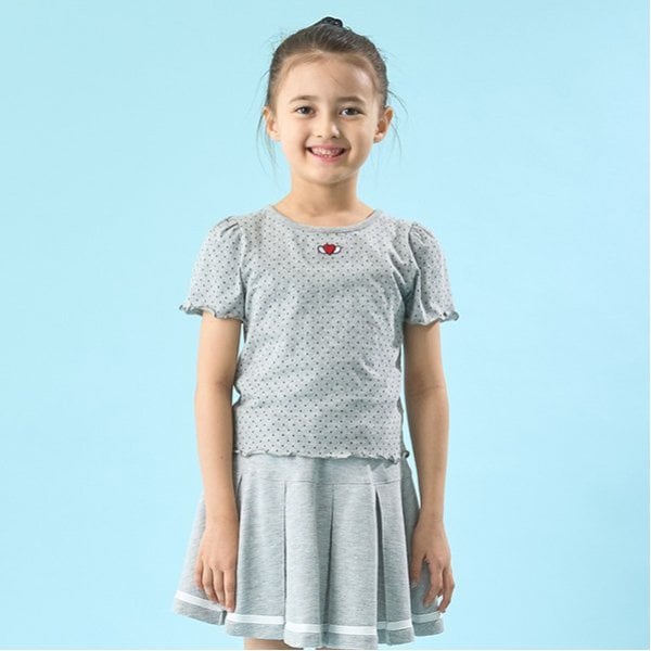 リセマイン Lycee mine 【ソフトコットン】ドットプリントミニミニパフ半袖Tシャツ （トップ グレー） トップ グレー
