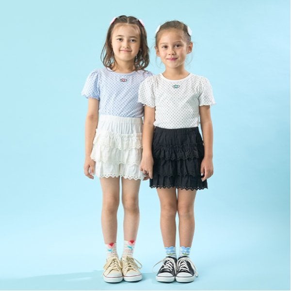 リセマイン Lycee mine 【ソフトコットン】ドットプリントミニミニパフ半袖Tシャツ （トップ グレー） トップ グレー