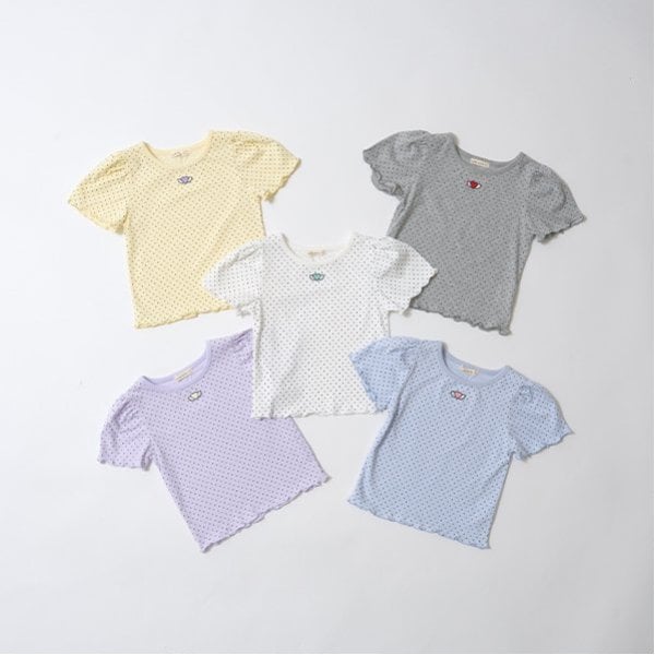 リセマイン Lycee mine 【ソフトコットン】ドットプリントミニミニパフ半袖Tシャツ （トップ グレー） トップ グレー