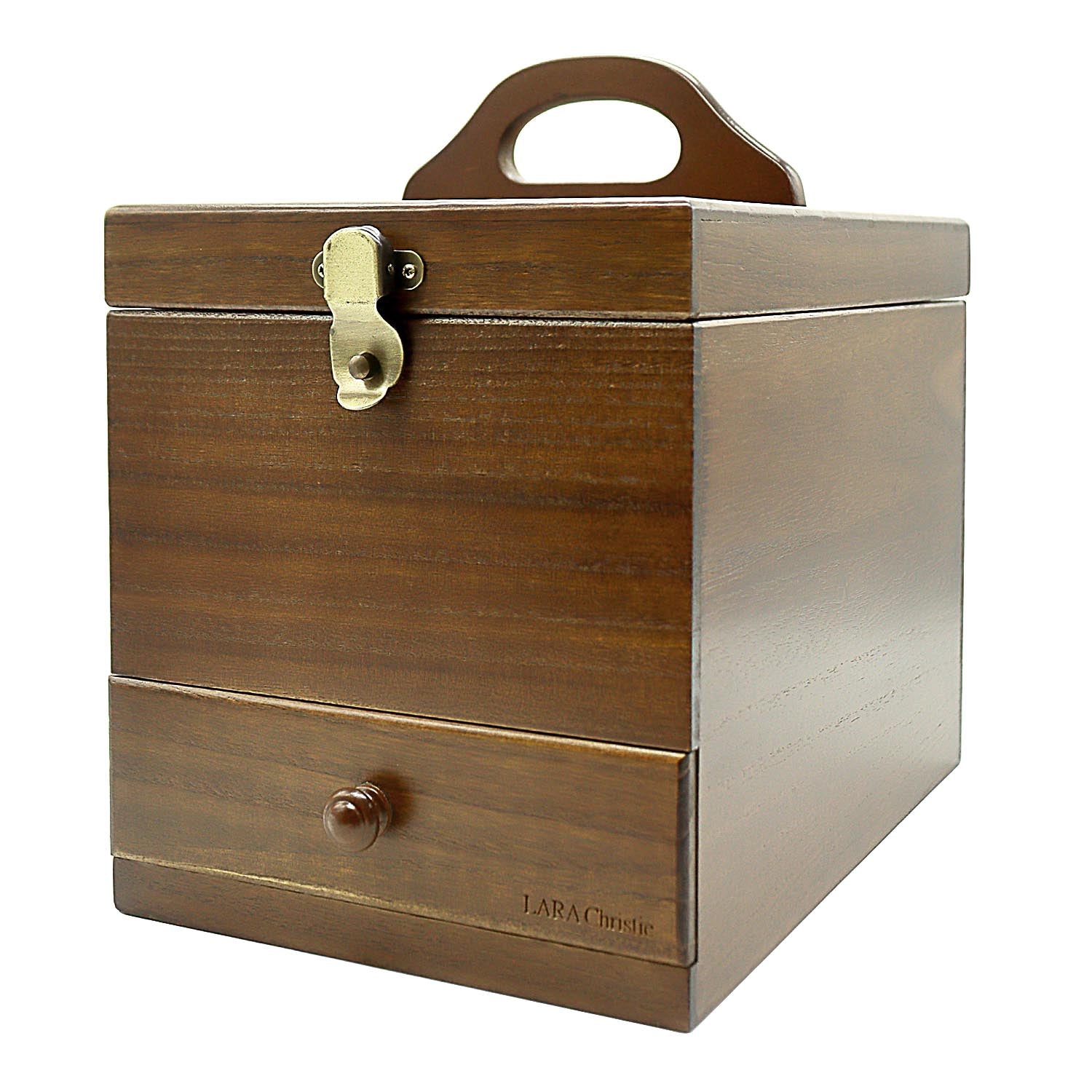 ララクリスティー LARA Christie メイクボックス 鏡付き 大容量 木製 持ち運び 化粧品 収納 リビング 3段 （ブラウン） ブラウン