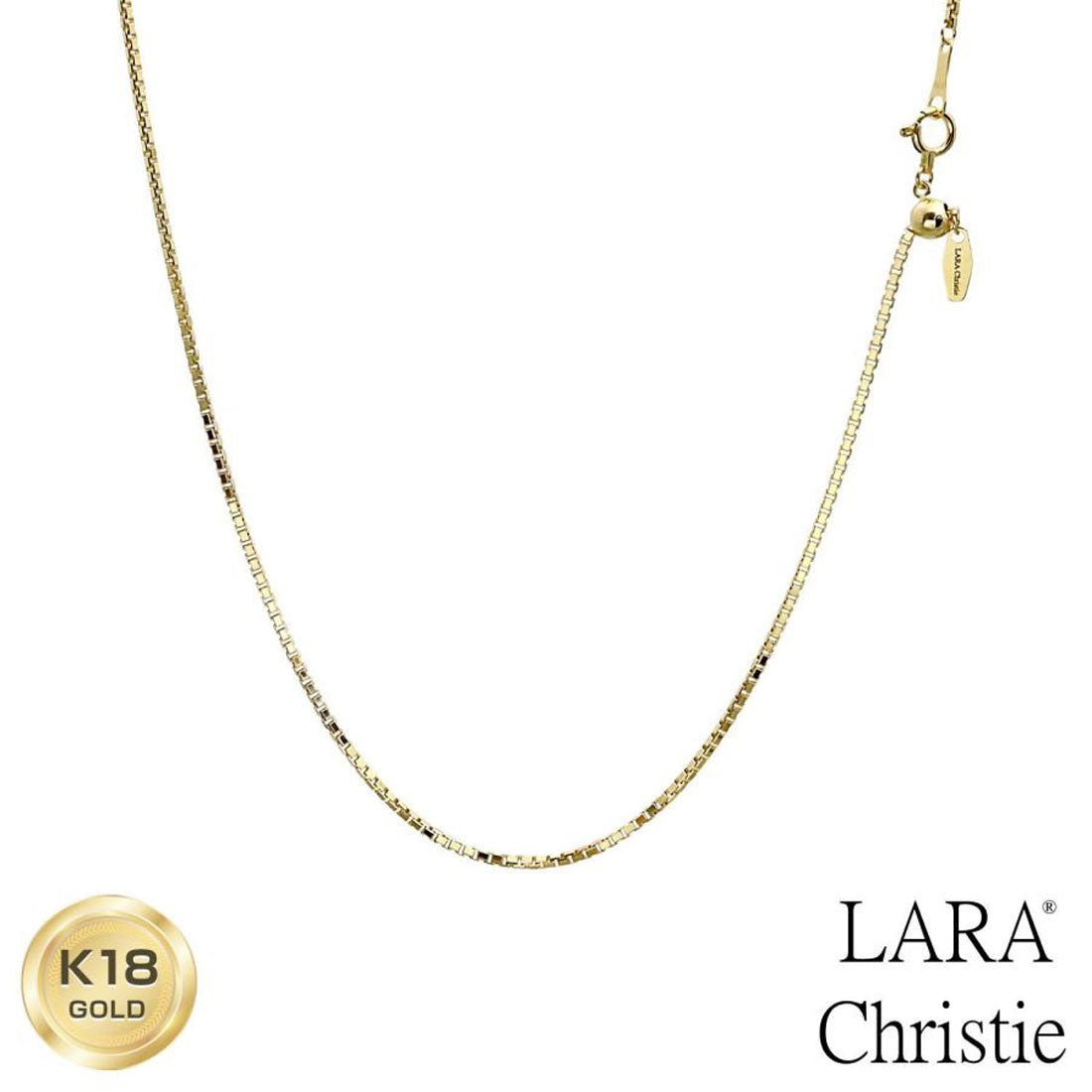 ララクリスティー LARA Christie ネックレス チェーン 18金 最長45cm ベネチアン チェーンのみ 幅1.2mm 約6.1g ゴールド K18 長さ調整可能  lc97-0003 （イエローゴールド） イエローゴールド