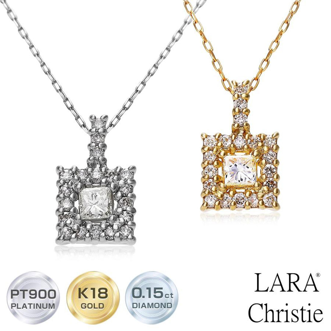 ララクリスティー LARA Christie ネックレス レディース 18金 プラチナ ダイヤモンド K18 スクエア  lpi51-0011 （プラチナ） プラチナ