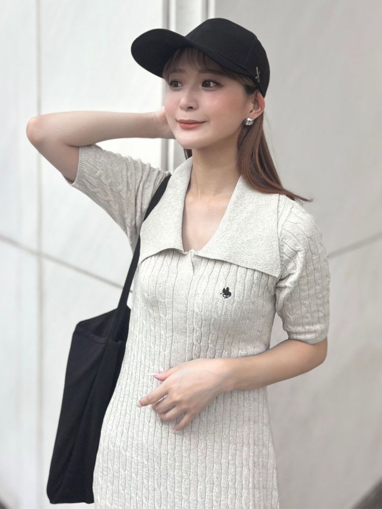 ラグナムーン LAGUNAMOON 【POLO BCSコラボ】カラーネックメランジケーブルニットワンピース （レッド） レッド
