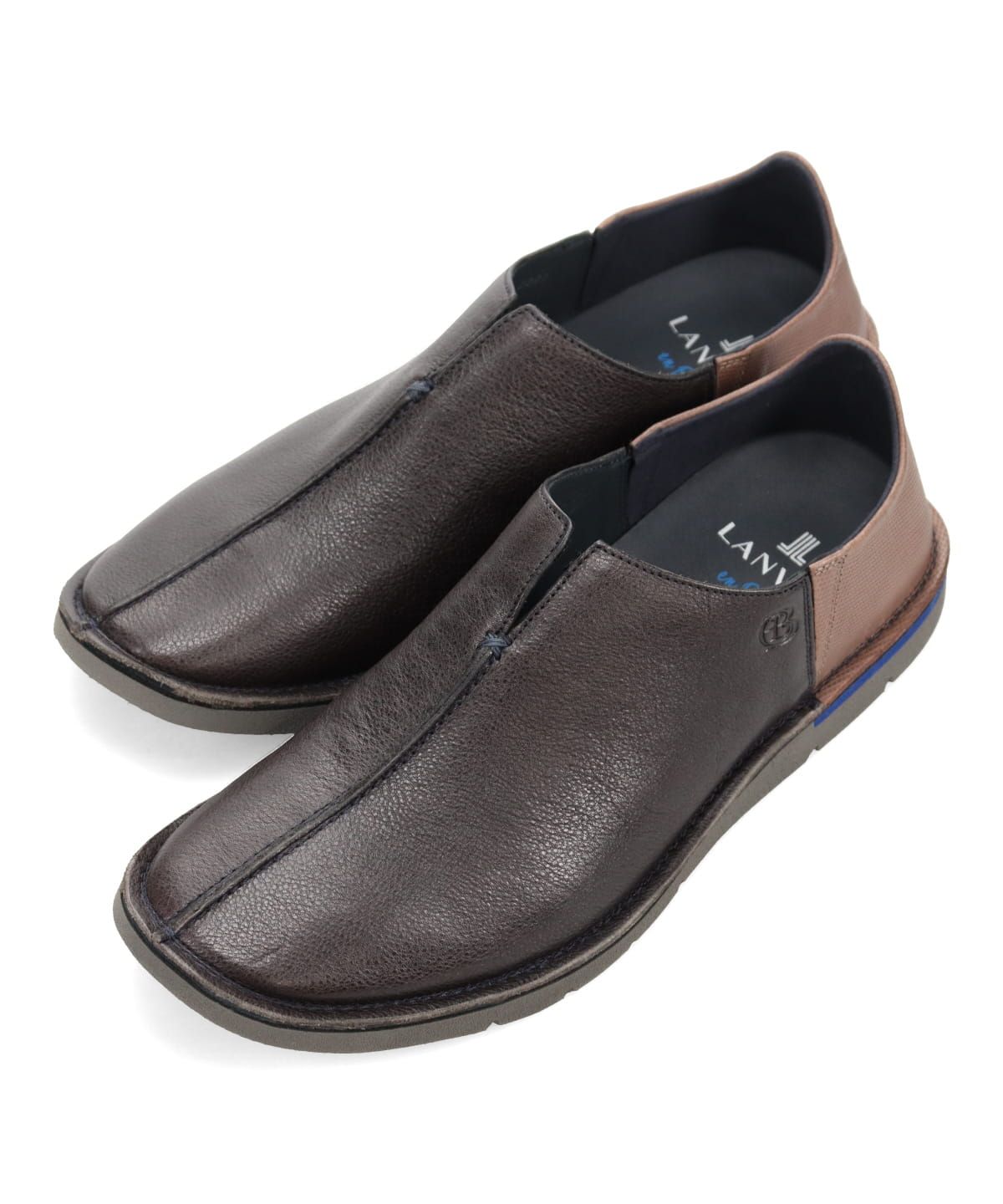 ランバン オン ブルー LANVIN en Bleu LANVIN en Bleu プラットステッチダウン センターシーム・スリッポンシューズ 86454,ダークグレー