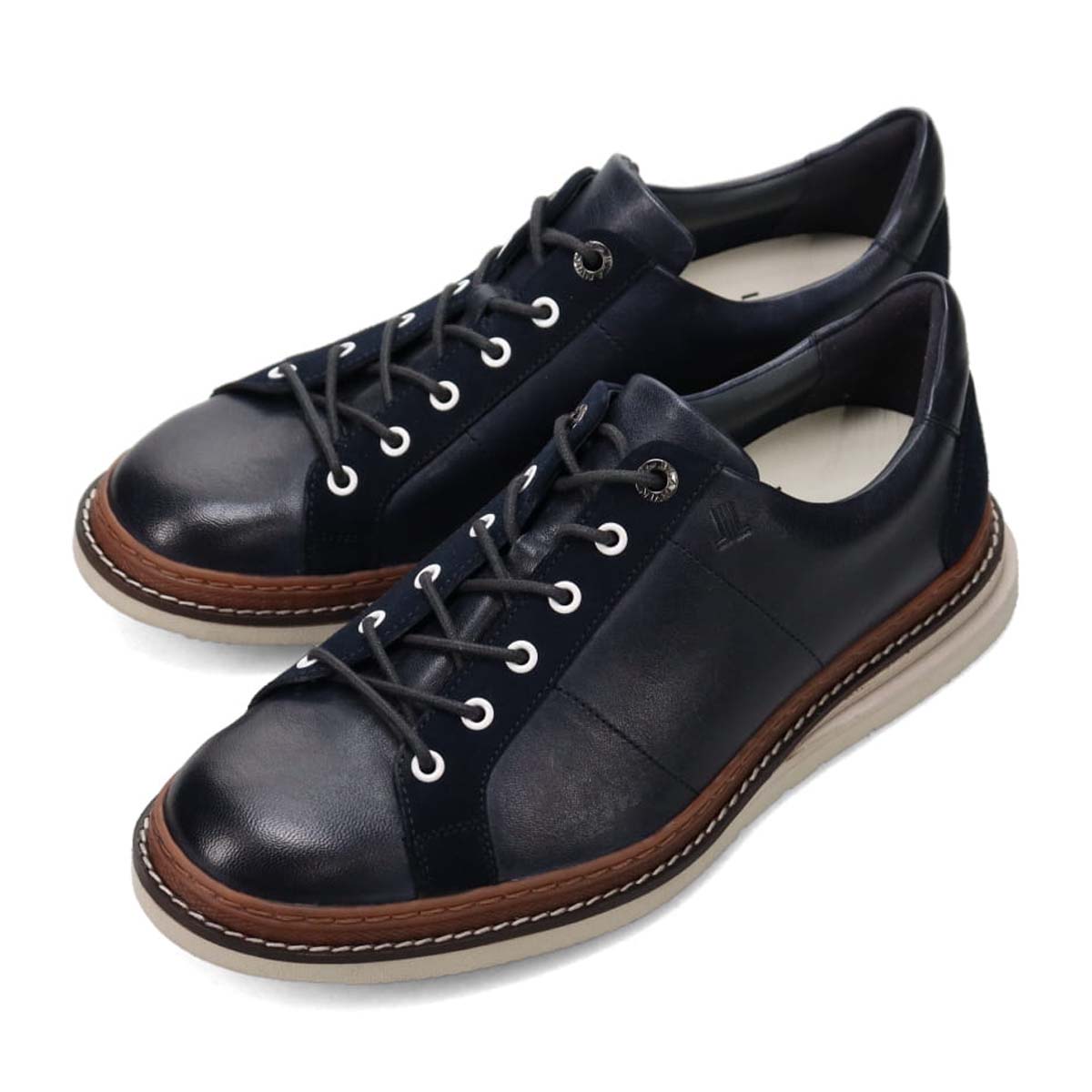 LANVIN en Bleu Lace-Up Combination Leather Sneakers 86553