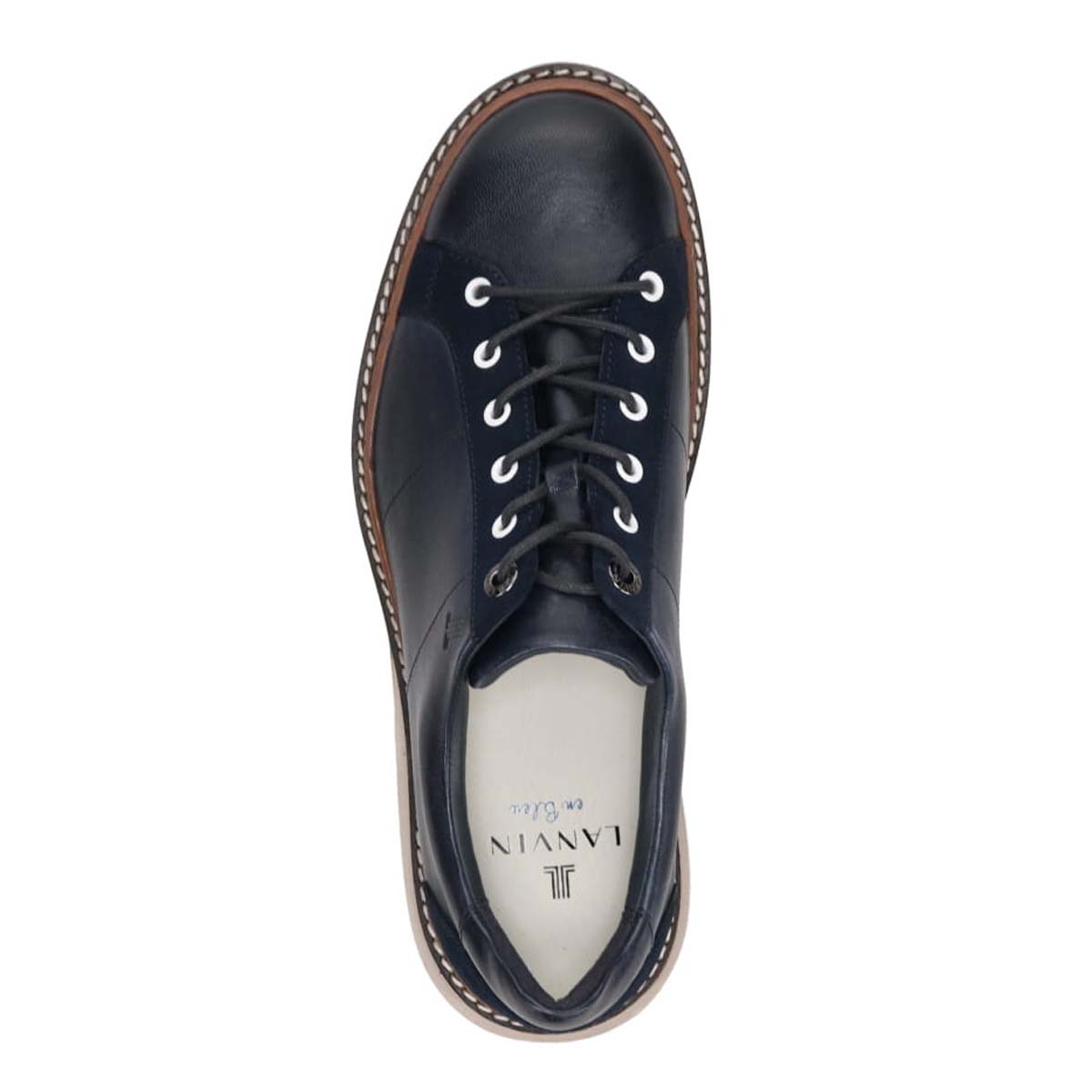 LANVIN en Bleu Lace-Up Combination Leather Sneakers 86553