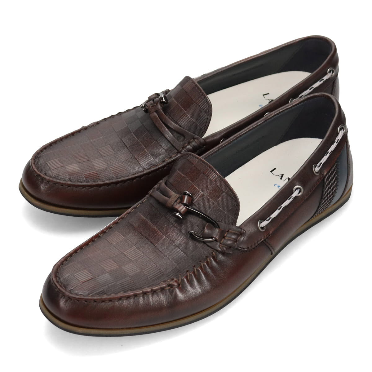 LANVIN en Bleu Block Check Embossed Leather Driving Shoes 86481