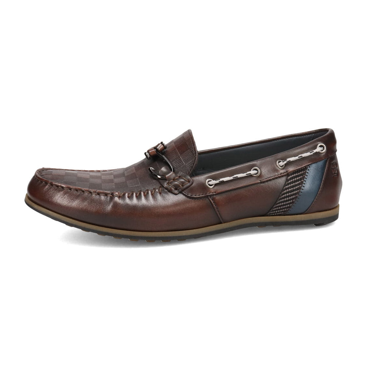 LANVIN en Bleu Block Check Embossed Leather Driving Shoes 86481