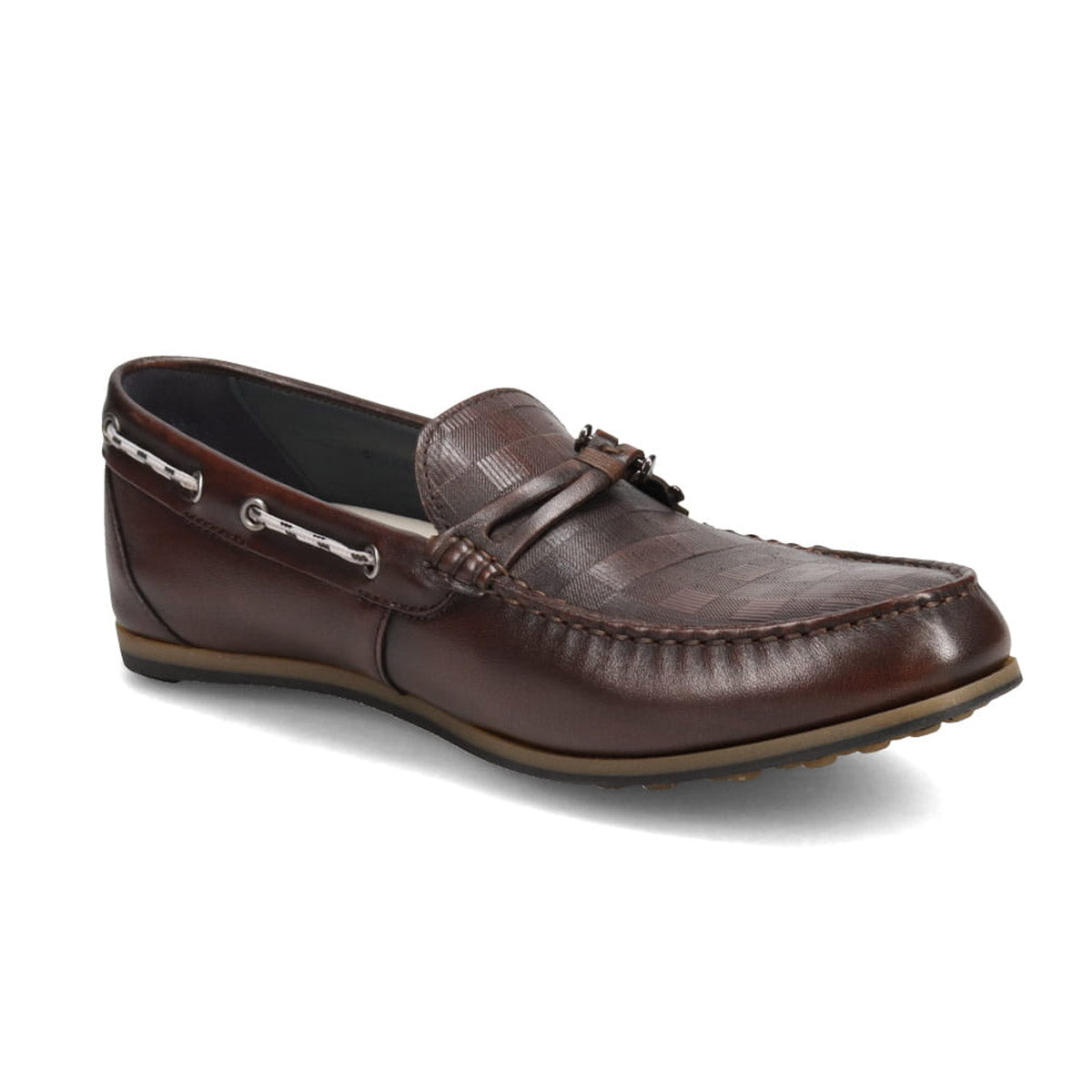 LANVIN en Bleu Block Check Embossed Leather Driving Shoes 86481