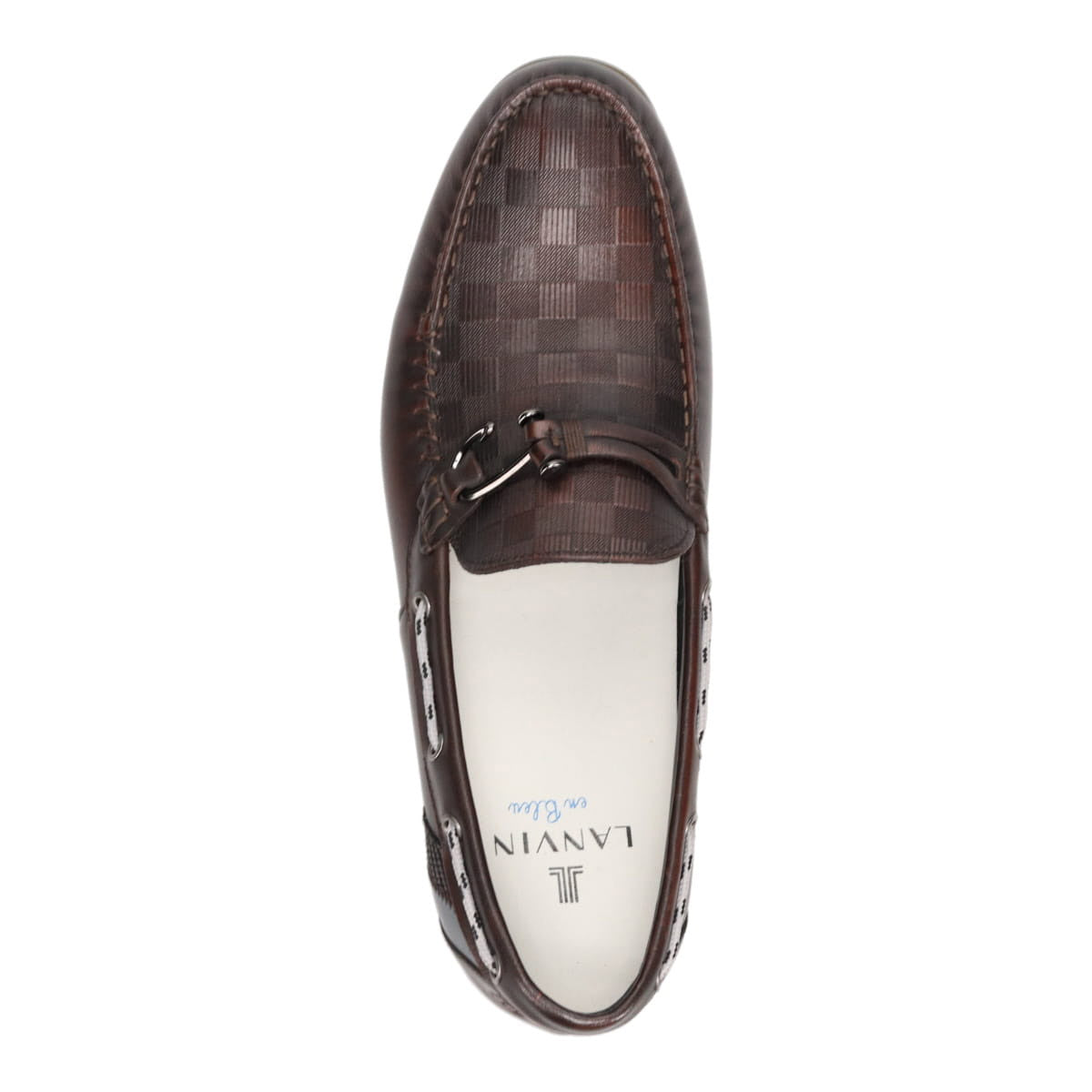 LANVIN en Bleu Block Check Embossed Leather Driving Shoes 86481