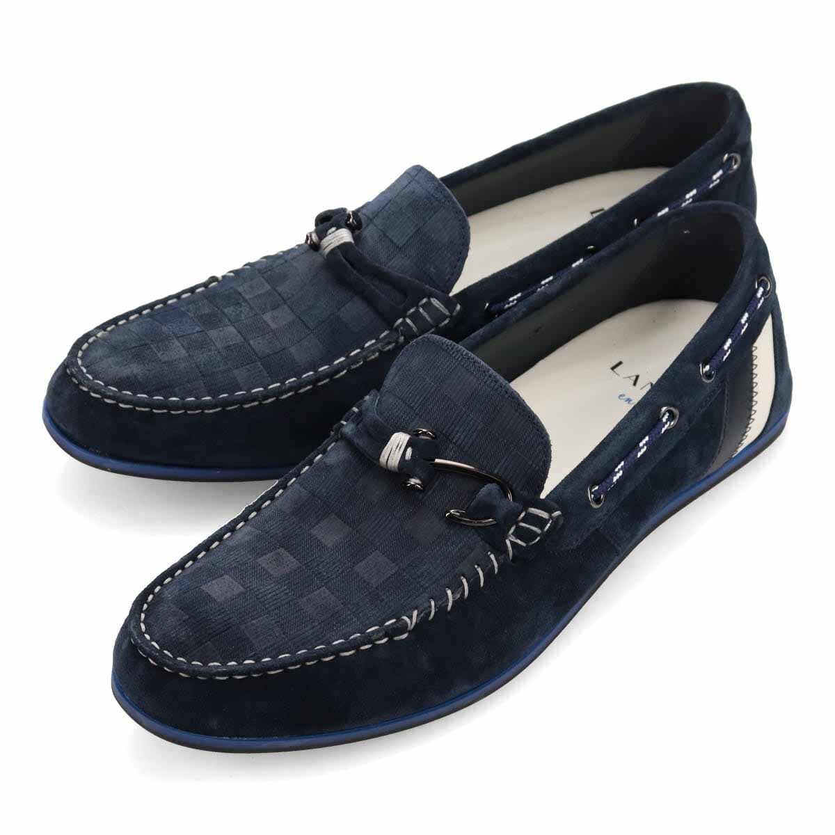 LANVIN en Bleu Block Check Embossed Leather Driving Shoes 86481