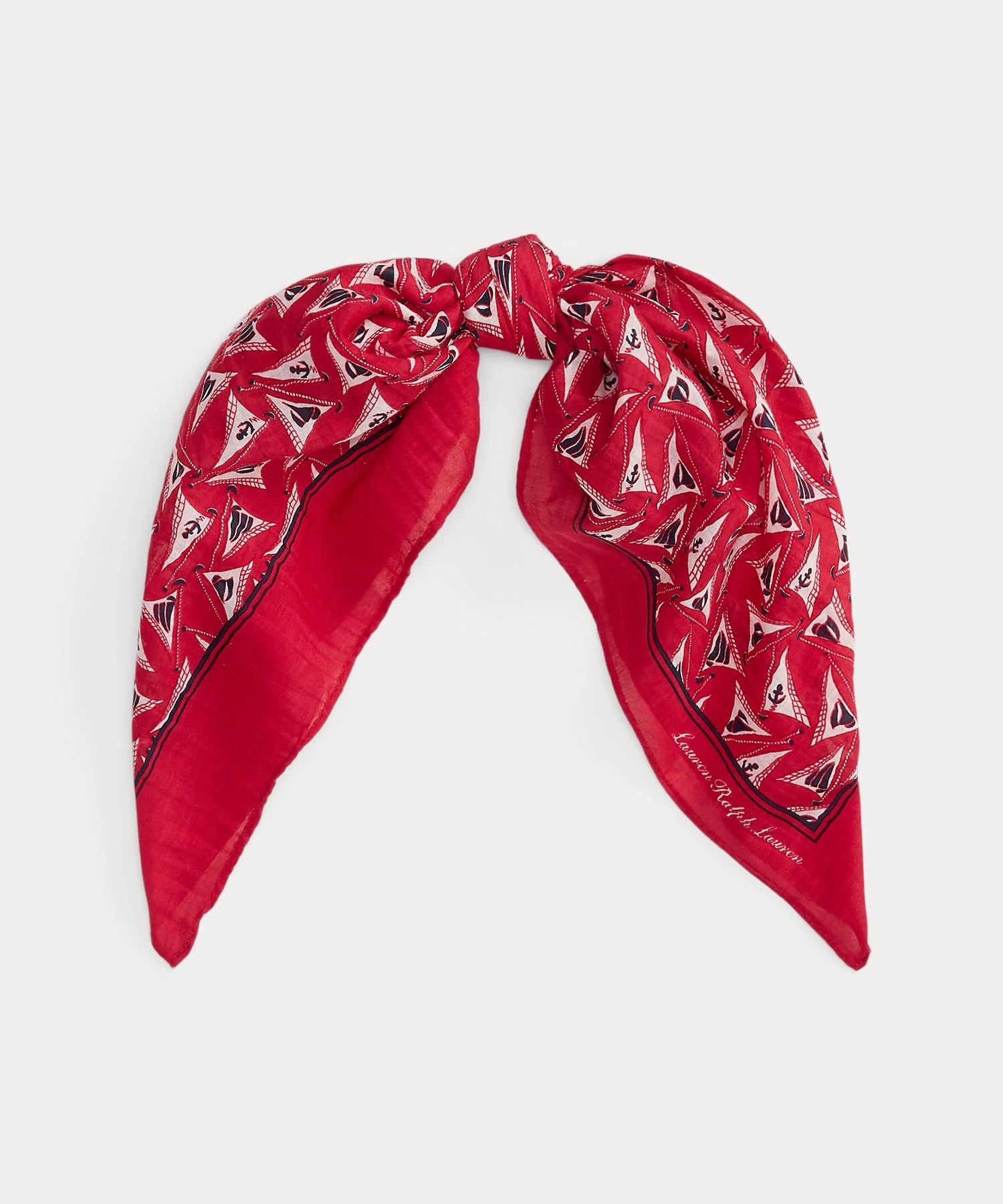 ローレン ラルフ ローレン LAUREN RALPH LAUREN セールボートプリント コットンシルク スクエア スカーフ （600レッド） 600レッド
