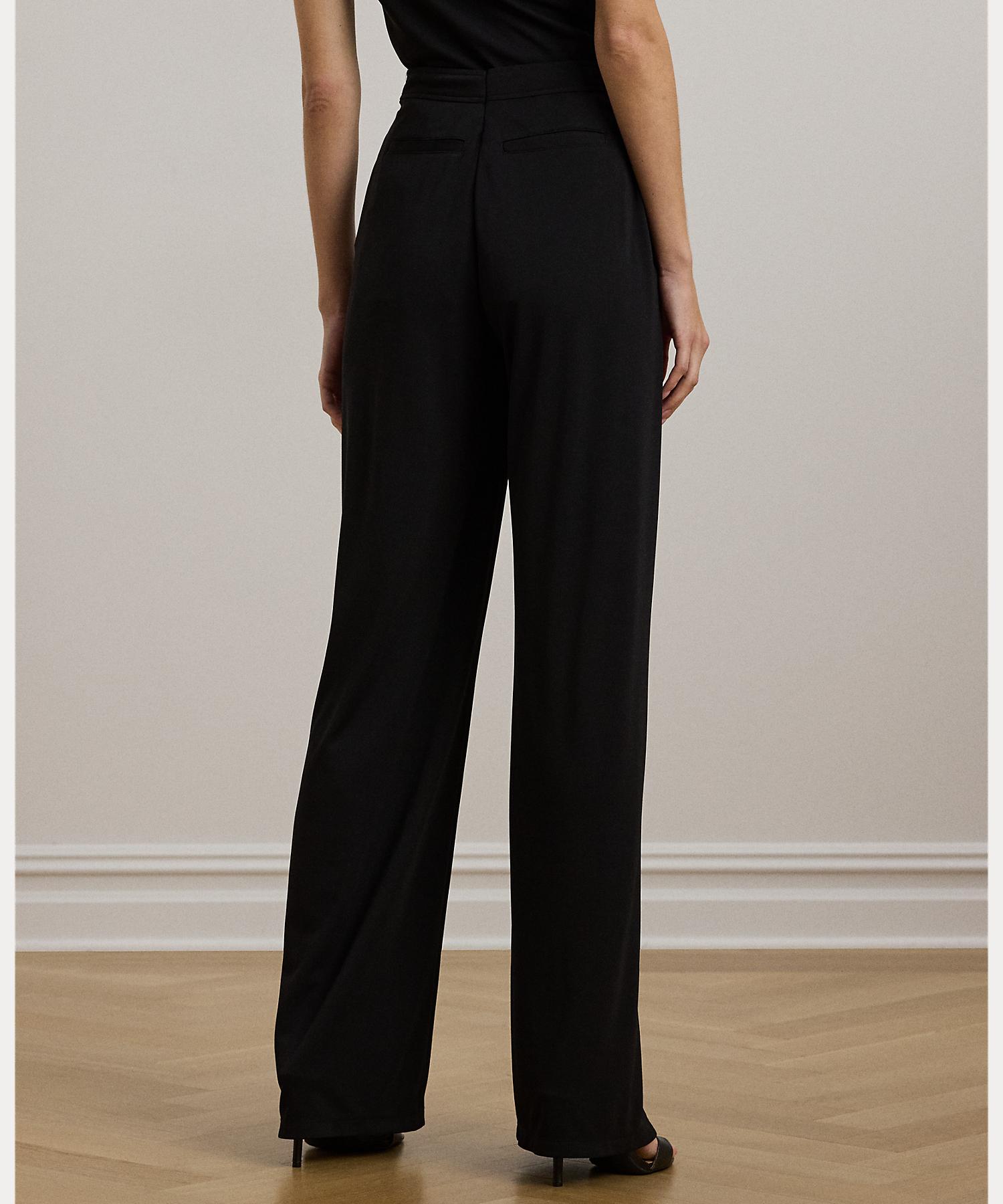 ローレン ラルフ ローレン LAUREN RALPH LAUREN プリーテッド ストレッチ ジャージー ワイドレッグ パンツ （001ブラック） 001ブラック