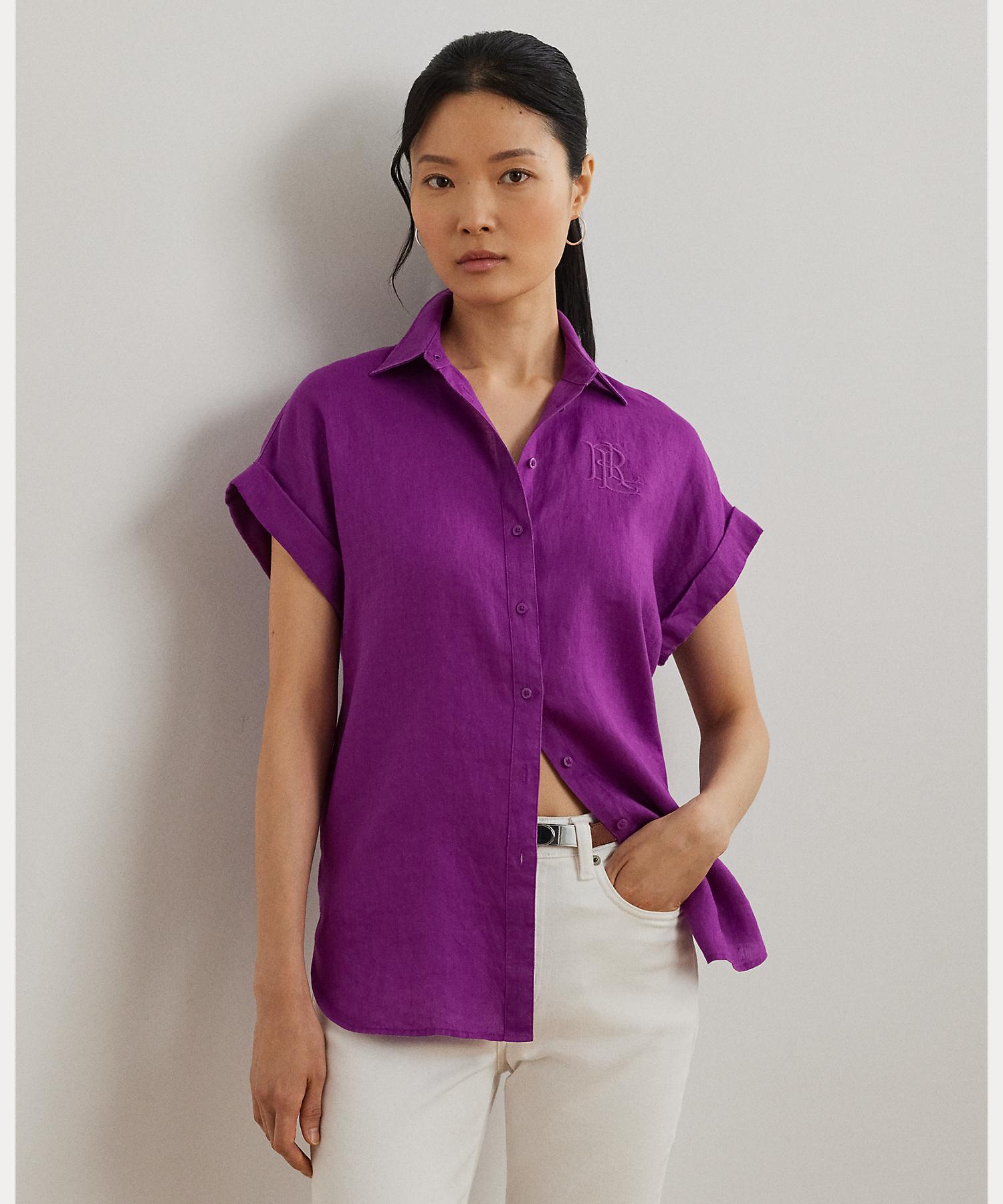 ローレン ラルフ ローレン LAUREN RALPH LAUREN リネン ショートスリーブ シャツ （500パープル） 500パープル