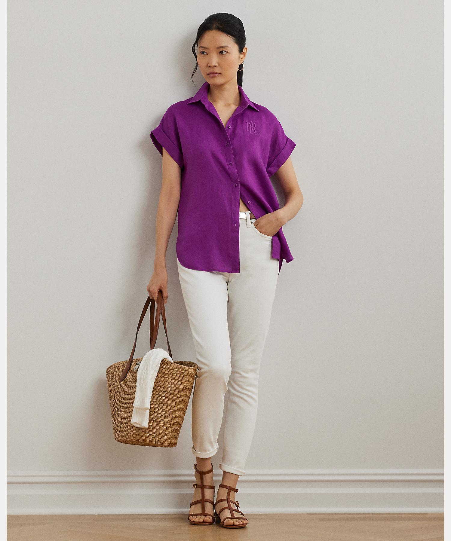 ローレン ラルフ ローレン LAUREN RALPH LAUREN リネン ショートスリーブ シャツ （500パープル） 500パープル