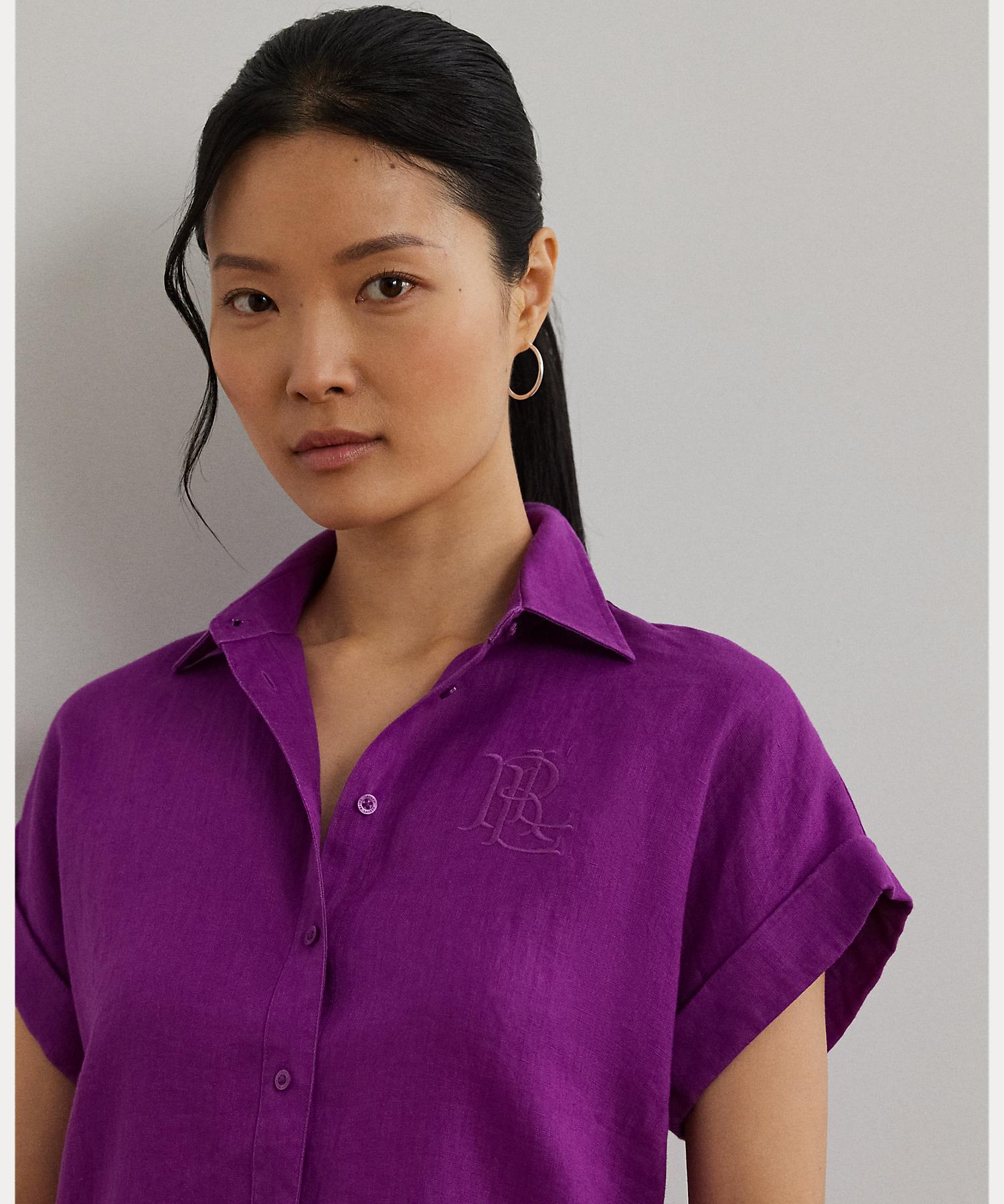 ローレン ラルフ ローレン LAUREN RALPH LAUREN リネン ショートスリーブ シャツ （500パープル） 500パープル
