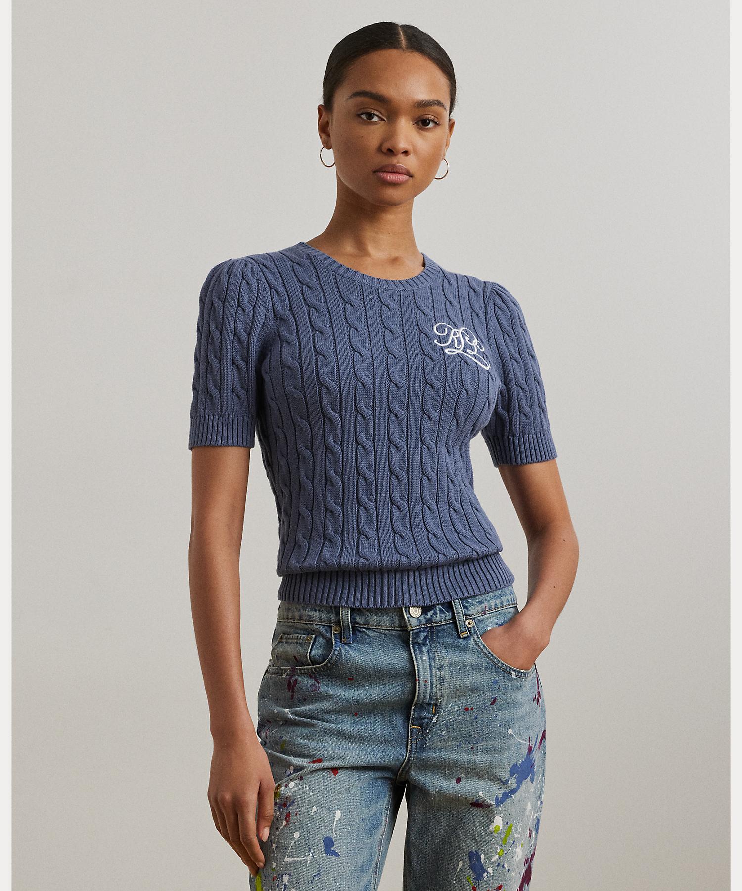 ローレン ラルフ ローレン LAUREN RALPH LAUREN ケーブルニット コットン ショートスリーブ セーター （400ブルー） 400ブルー