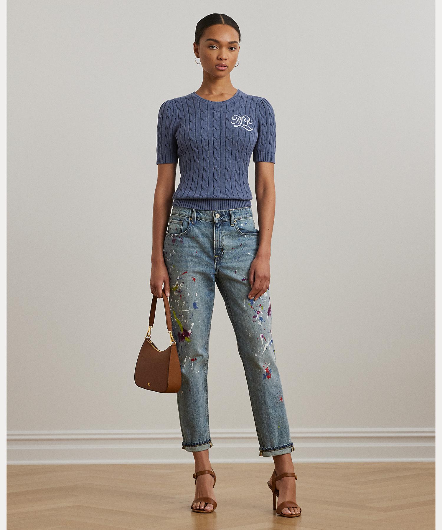 ローレン ラルフ ローレン LAUREN RALPH LAUREN ケーブルニット コットン ショートスリーブ セーター （400ブルー） 400ブルー