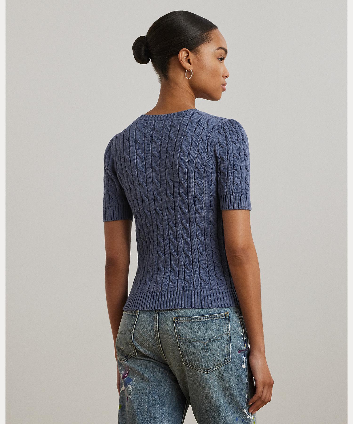 ローレン ラルフ ローレン LAUREN RALPH LAUREN ケーブルニット コットン ショートスリーブ セーター （400ブルー） 400ブルー