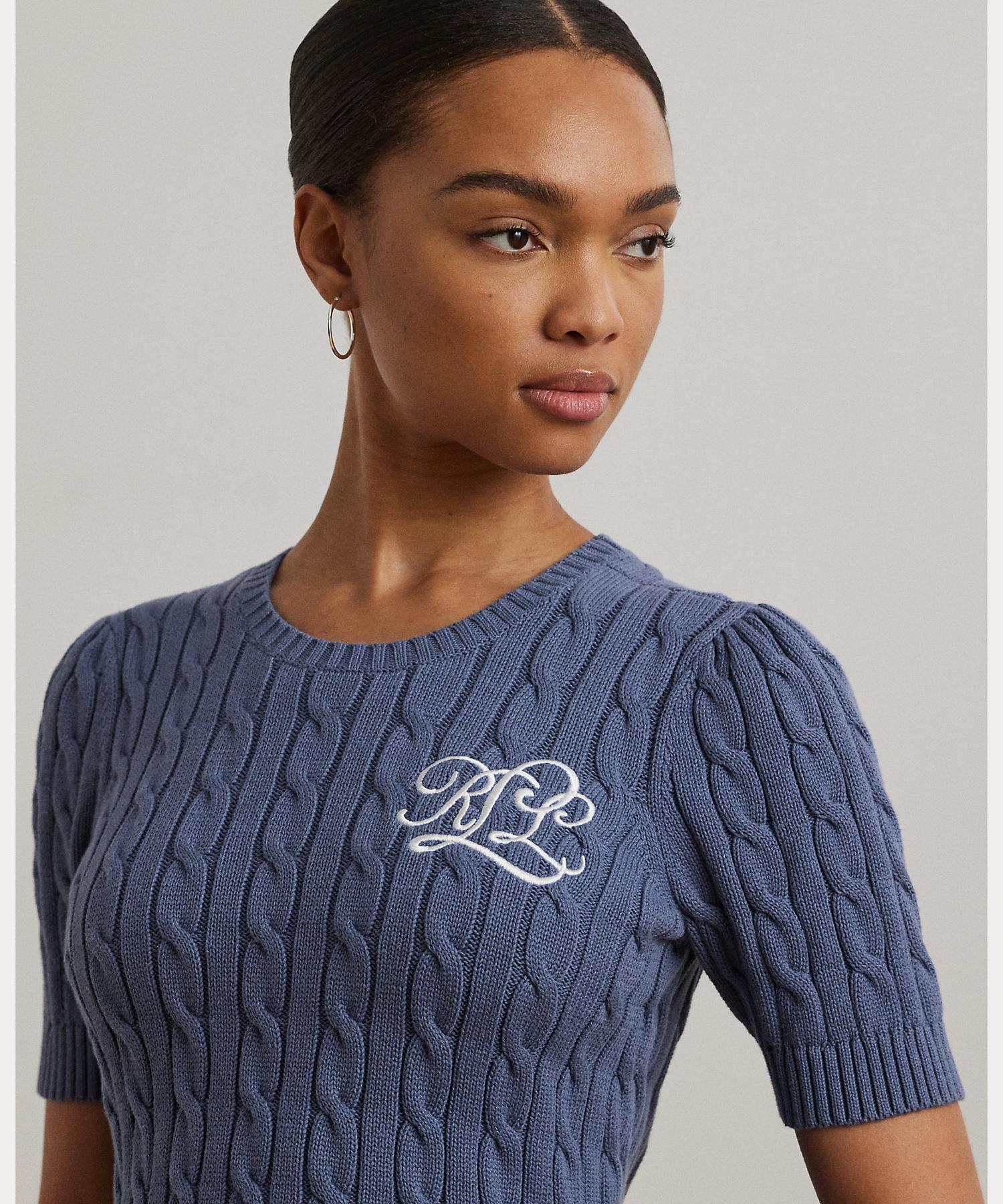 ローレン ラルフ ローレン LAUREN RALPH LAUREN ケーブルニット コットン ショートスリーブ セーター （400ブルー） 400ブルー