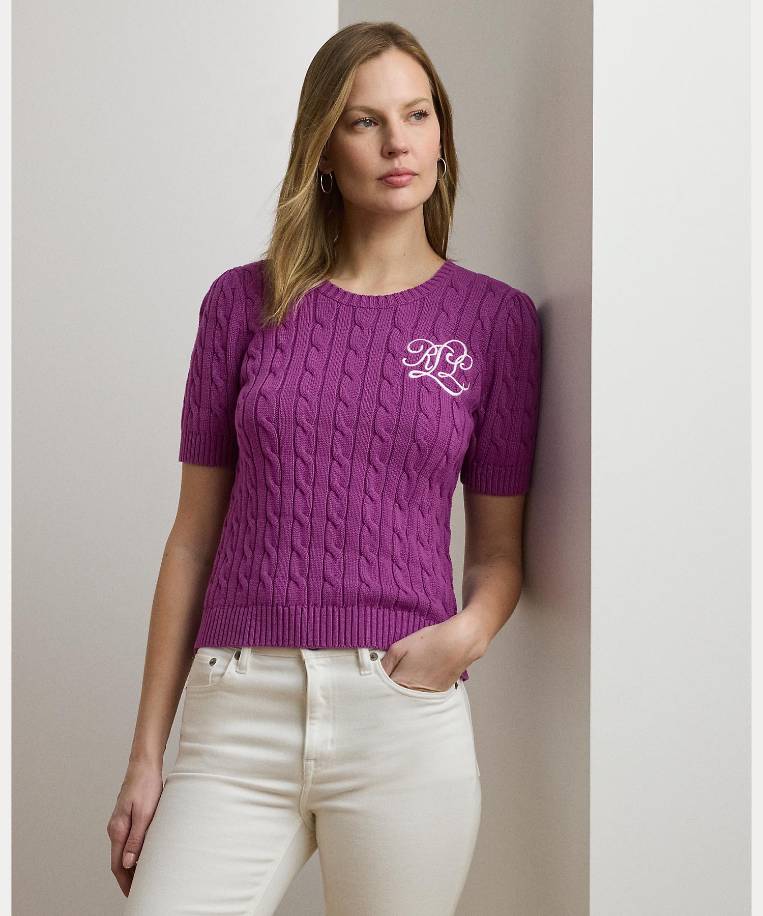 ローレン ラルフ ローレン LAUREN RALPH LAUREN ケーブルニット コットン ショートスリーブ セーター （500パープル） 500パープル