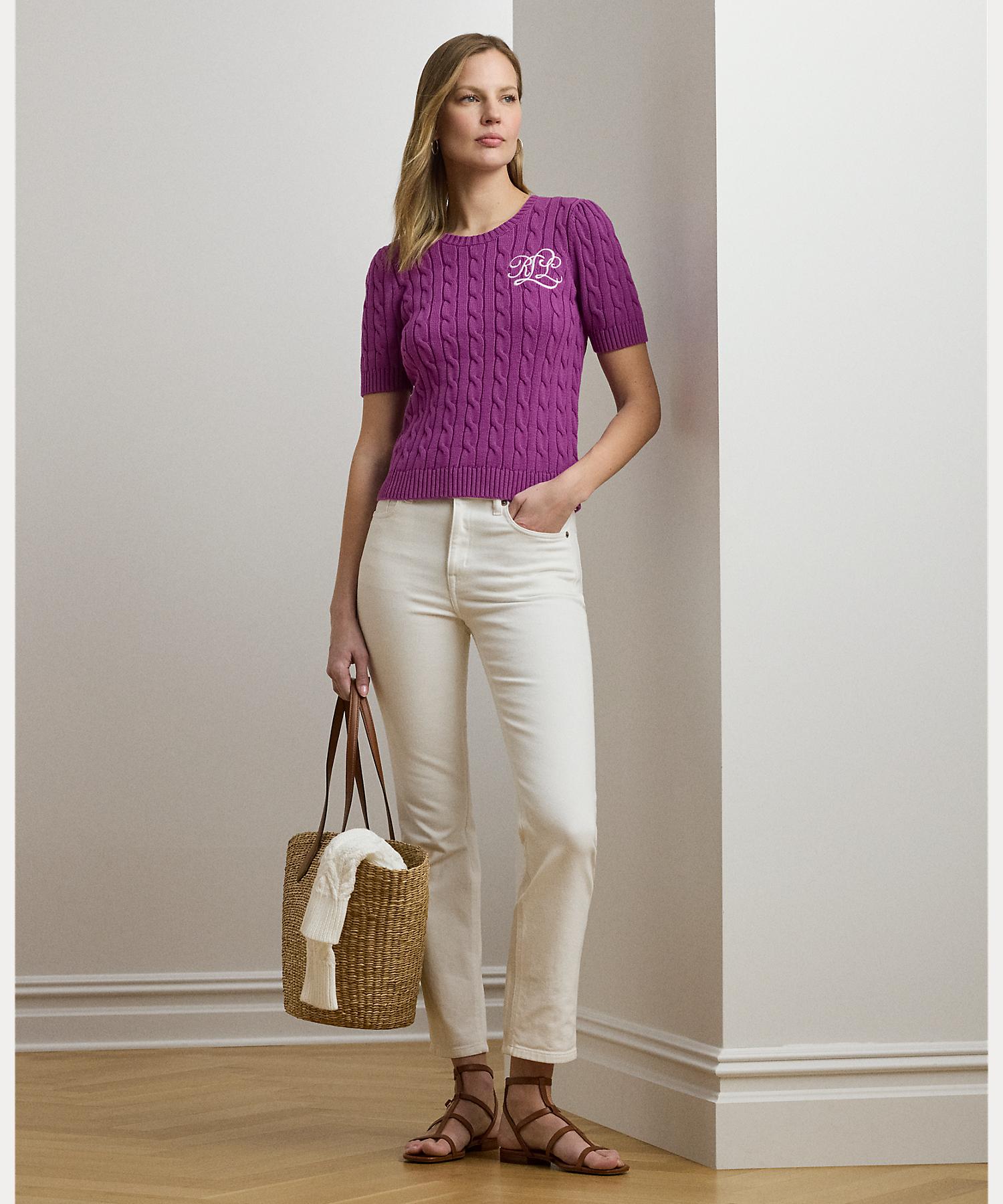 ローレン ラルフ ローレン LAUREN RALPH LAUREN ケーブルニット コットン ショートスリーブ セーター （500パープル） 500パープル