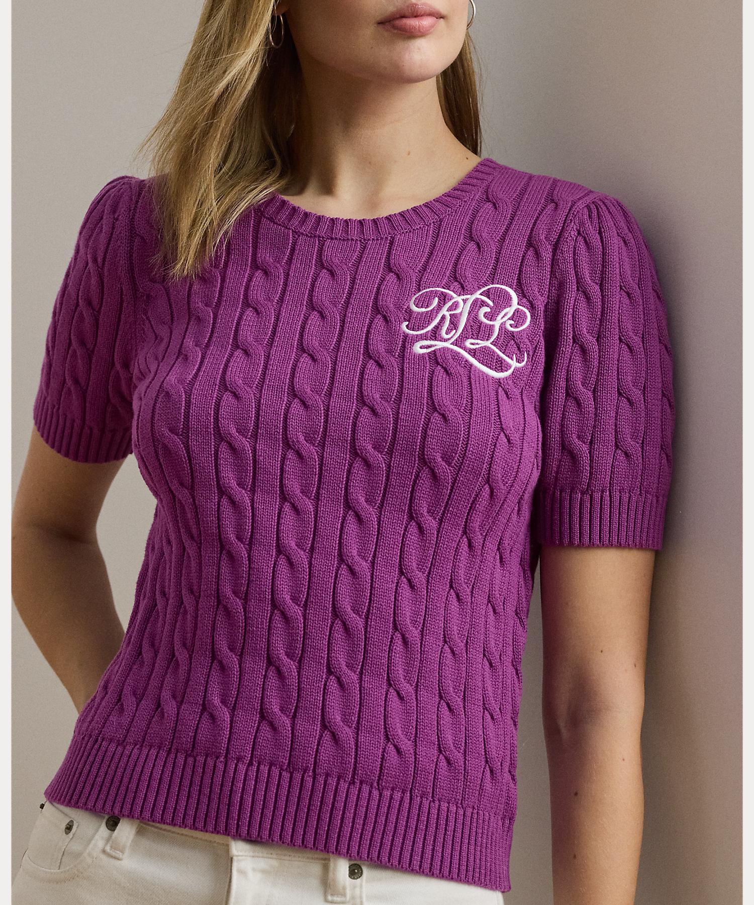 ローレン ラルフ ローレン LAUREN RALPH LAUREN ケーブルニット コットン ショートスリーブ セーター （500パープル） 500パープル