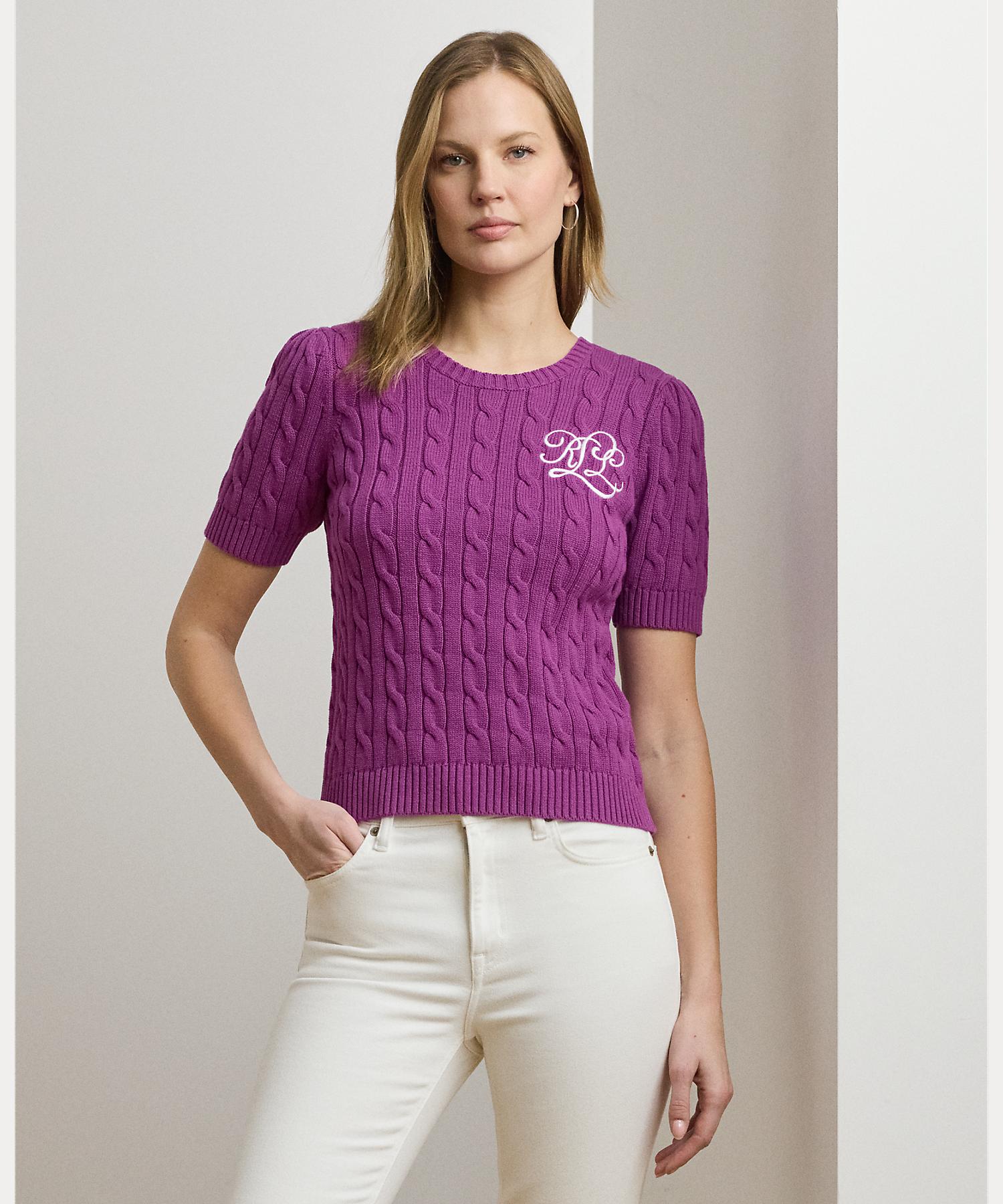 ローレン ラルフ ローレン LAUREN RALPH LAUREN ケーブルニット コットン ショートスリーブ セーター （500パープル） 500パープル