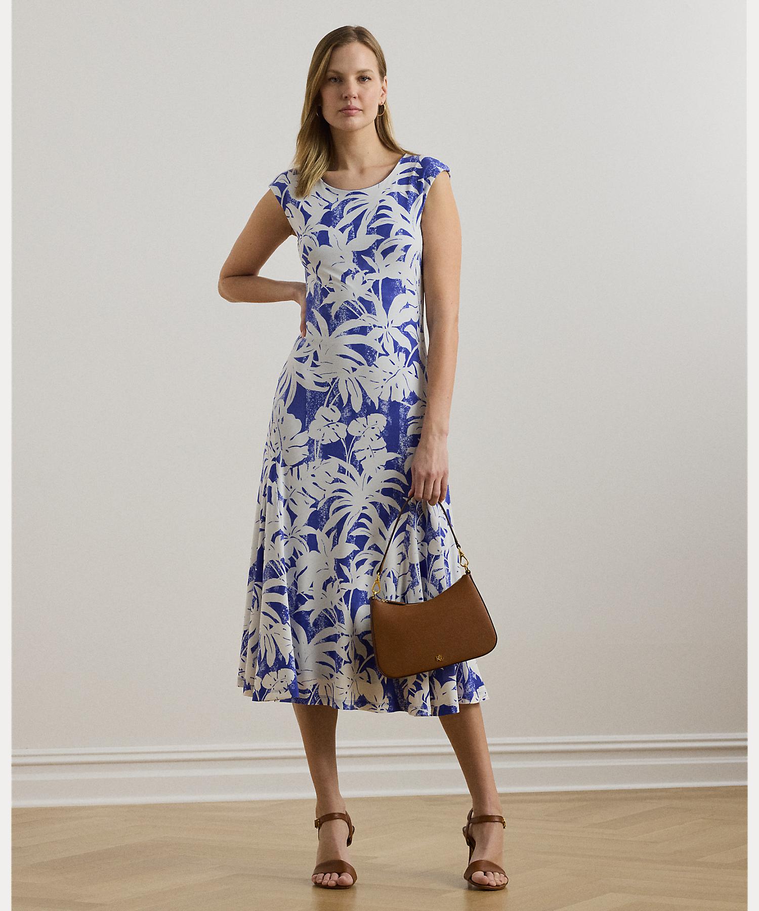 ローレン ラルフ ローレン LAUREN RALPH LAUREN パームフロンドプリント ストレッチ ジャージー ドレス （400ブルー） 400ブルー