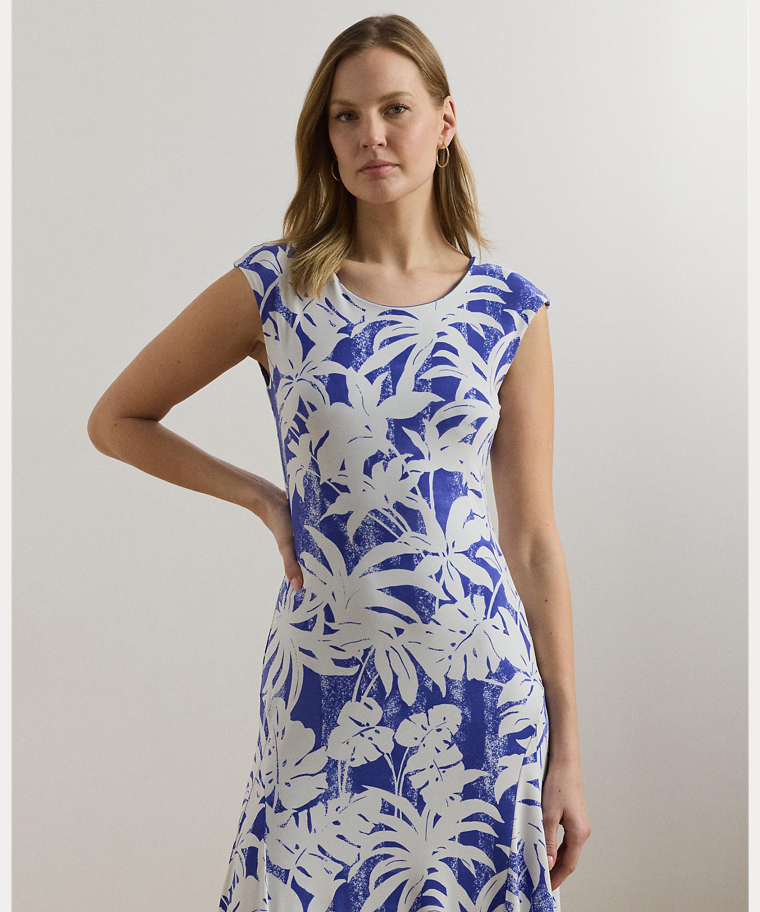 ローレン ラルフ ローレン LAUREN RALPH LAUREN パームフロンドプリント ストレッチ ジャージー ドレス （400ブルー） 400ブルー