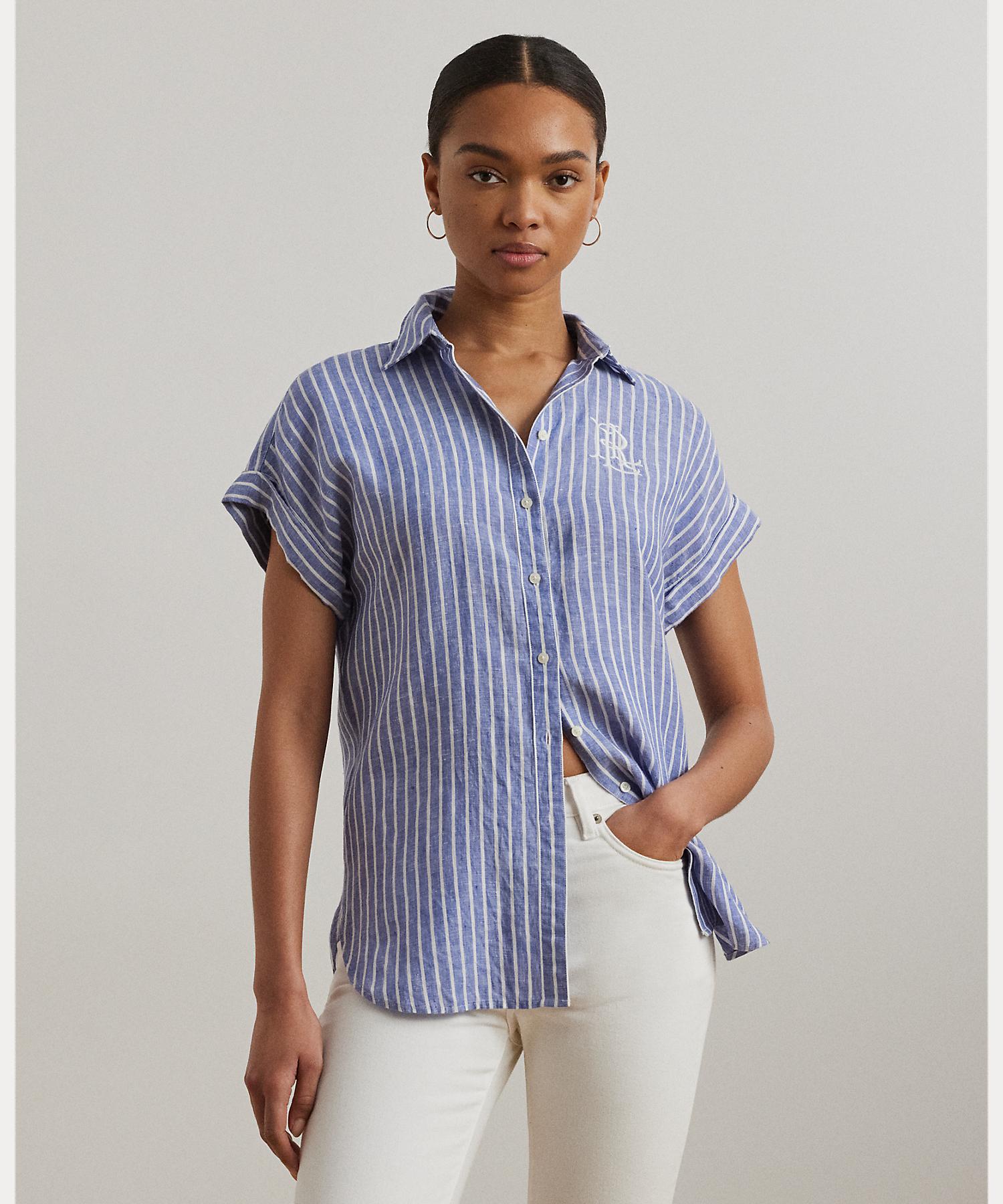 ローレン ラルフ ローレン LAUREN RALPH LAUREN リラックス フィット ストライプド ショートスリーブ シャツ （400ブルー） 400ブルー