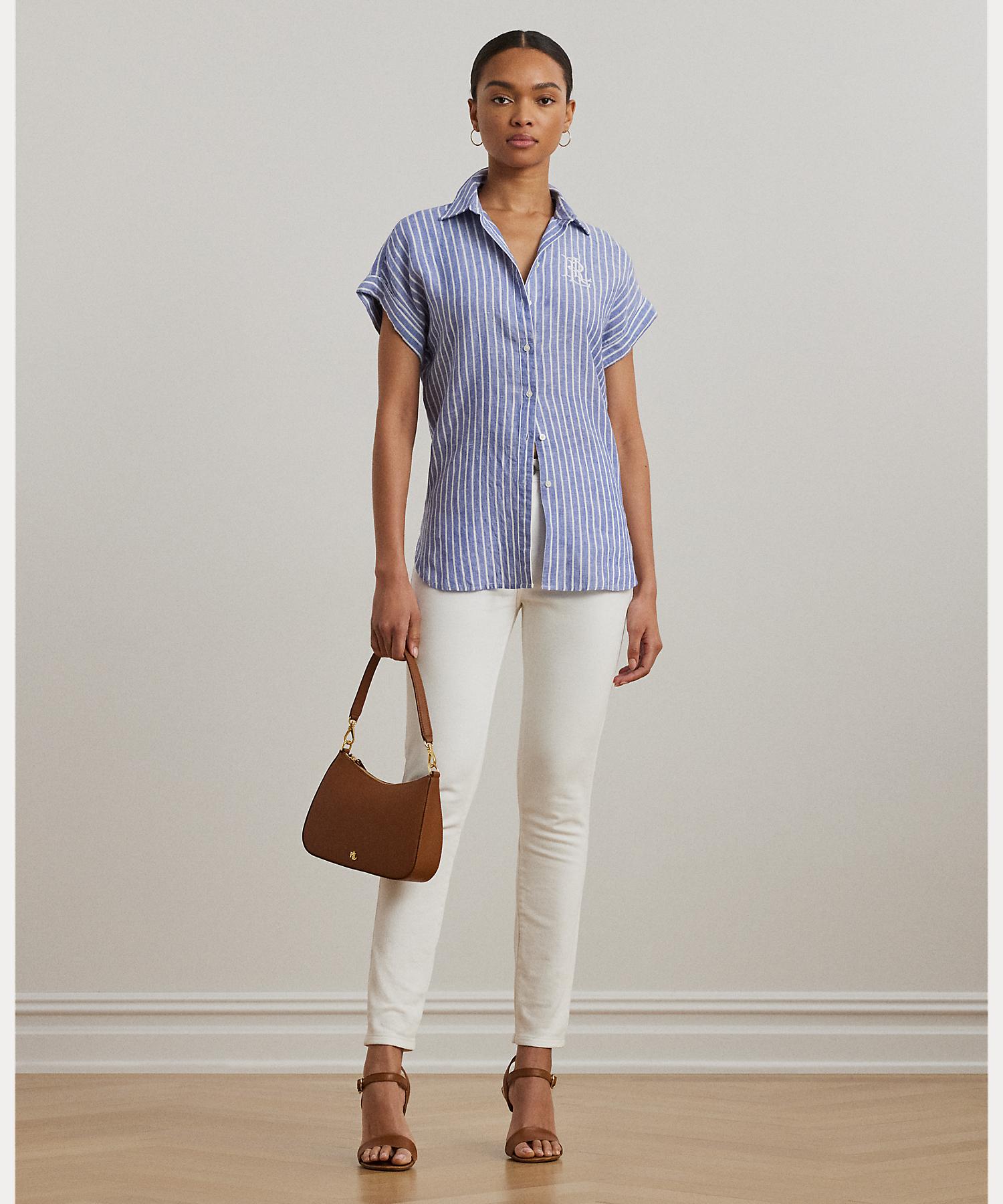 ローレン ラルフ ローレン LAUREN RALPH LAUREN リラックス フィット ストライプド ショートスリーブ シャツ （400ブルー） 400ブルー