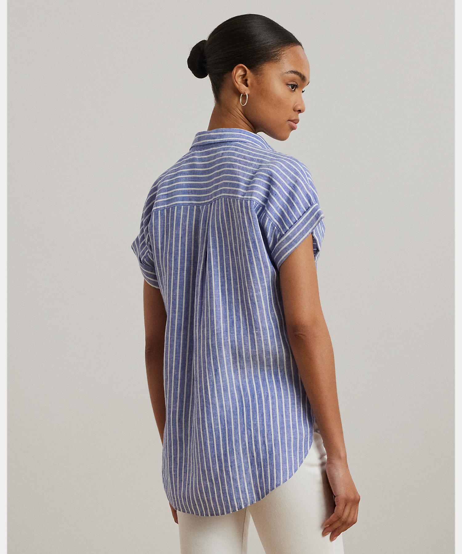 ローレン ラルフ ローレン LAUREN RALPH LAUREN リラックス フィット ストライプド ショートスリーブ シャツ （400ブルー） 400ブルー