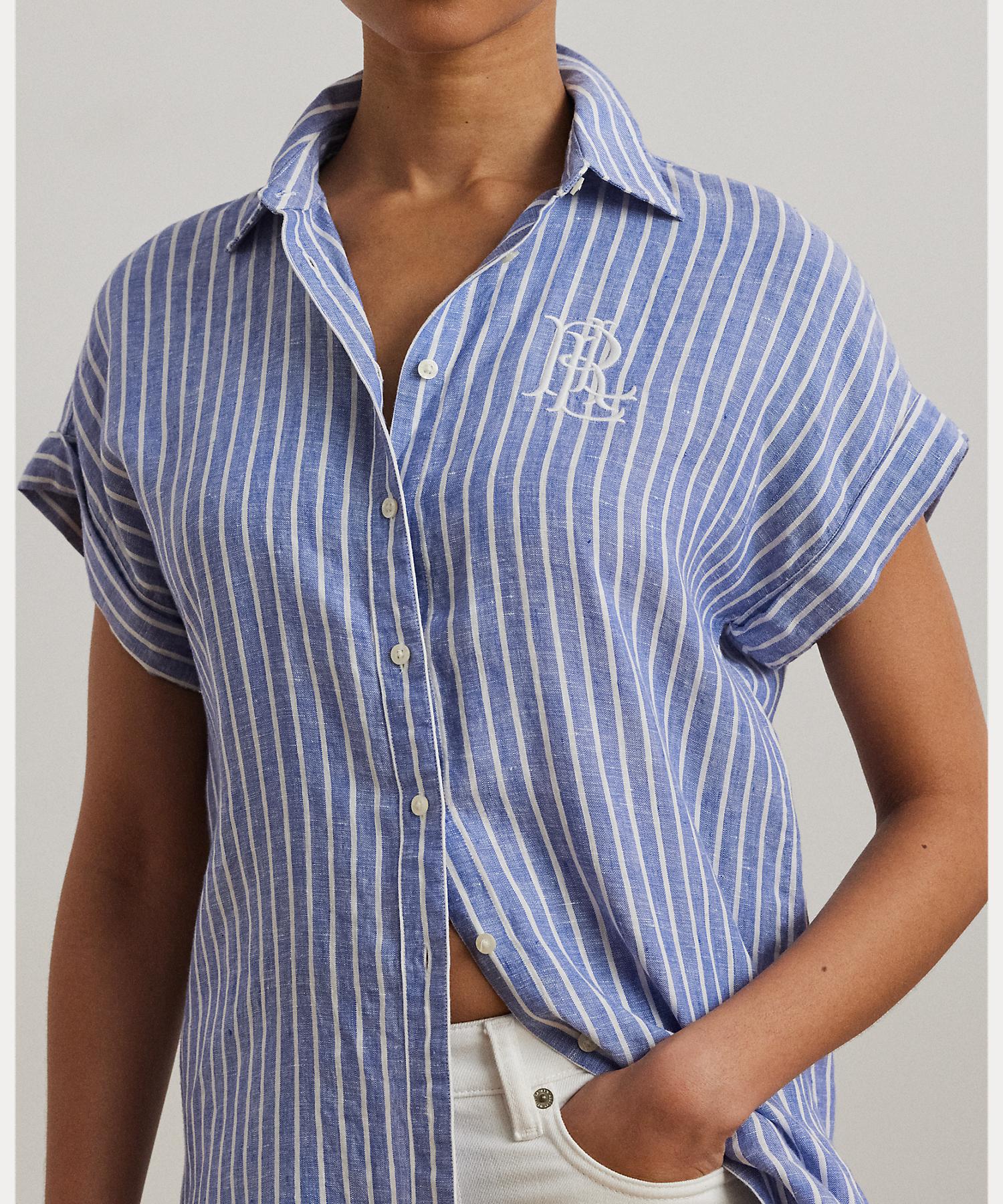 ローレン ラルフ ローレン LAUREN RALPH LAUREN リラックス フィット ストライプド ショートスリーブ シャツ （400ブルー） 400ブルー