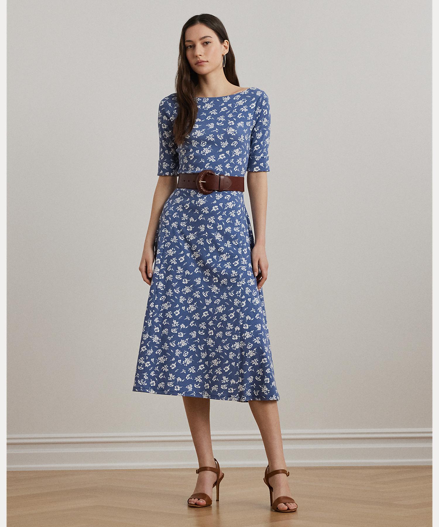 ローレン ラルフ ローレン LAUREN RALPH LAUREN フローラル ストレッチ コットン ミディ ドレス （400ブルー） 400ブルー