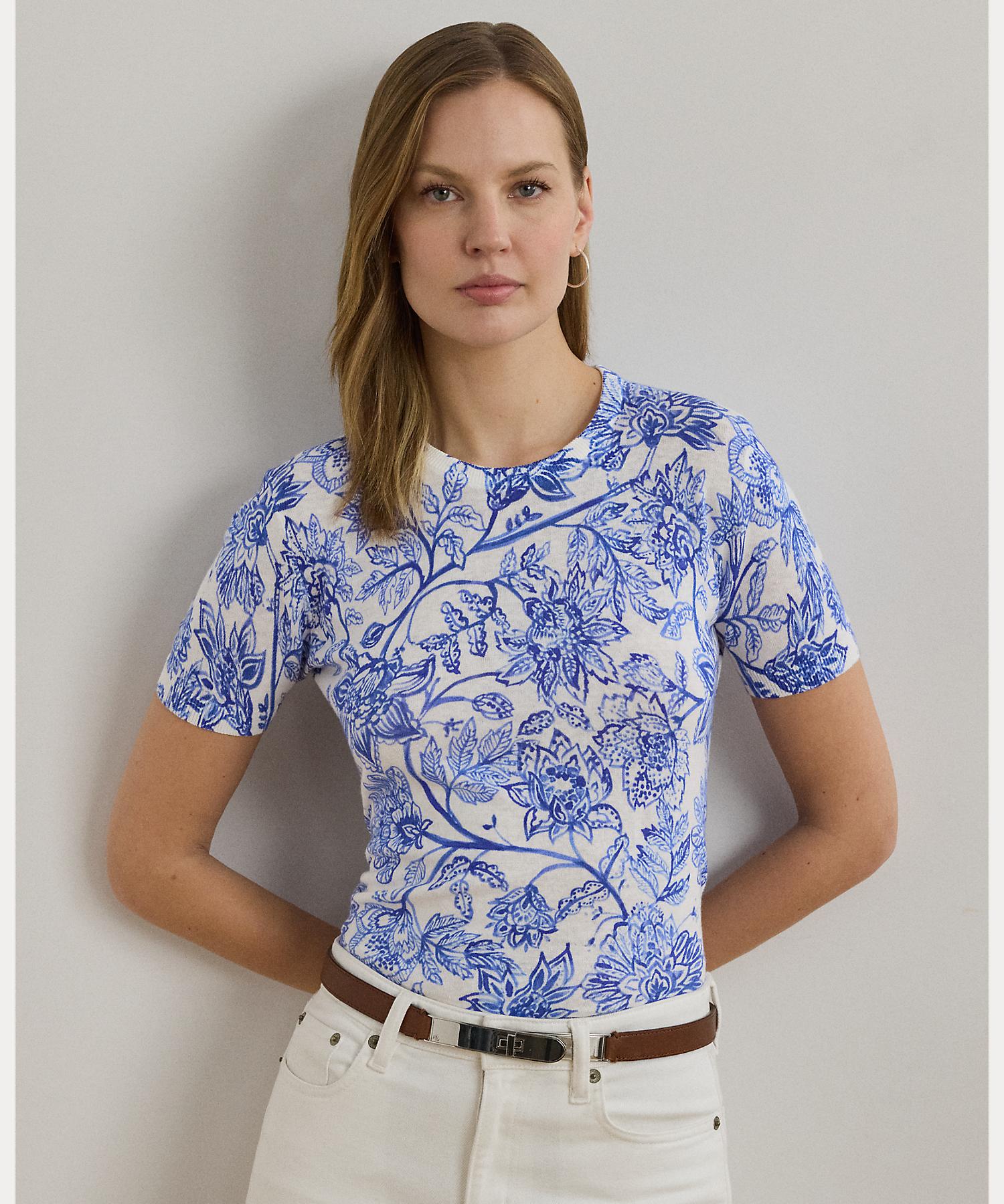 ローレン ラルフ ローレン LAUREN RALPH LAUREN フローラル リネンコットン ショートスリーブ セーター （100ホワイト） 100ホワイト