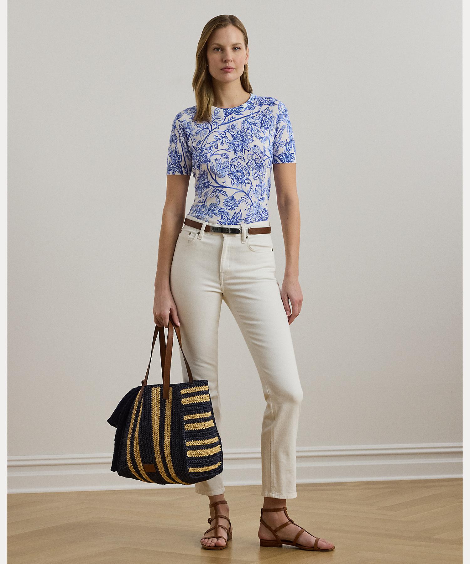ローレン ラルフ ローレン LAUREN RALPH LAUREN フローラル リネンコットン ショートスリーブ セーター （100ホワイト） 100ホワイト