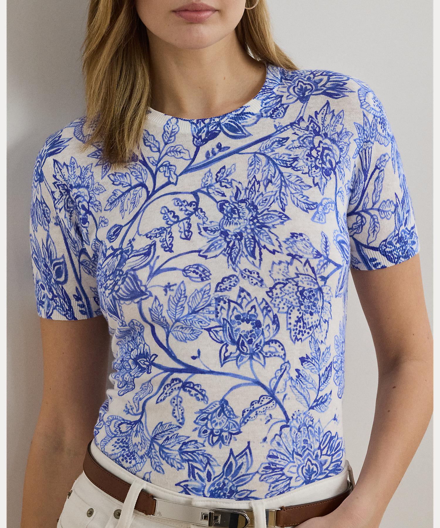 ローレン ラルフ ローレン LAUREN RALPH LAUREN フローラル リネンコットン ショートスリーブ セーター （100ホワイト） 100ホワイト