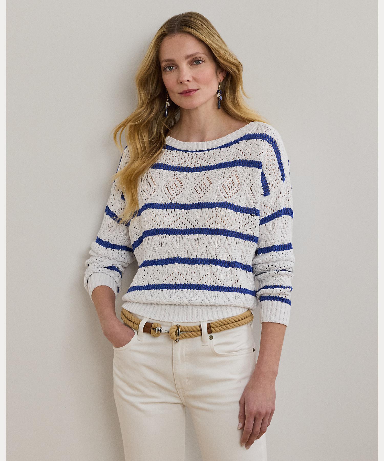 ローレン ラルフ ローレン LAUREN RALPH LAUREN ストライプド ポインテール コットンブレンド セーター （100ホワイト） 100ホワイト