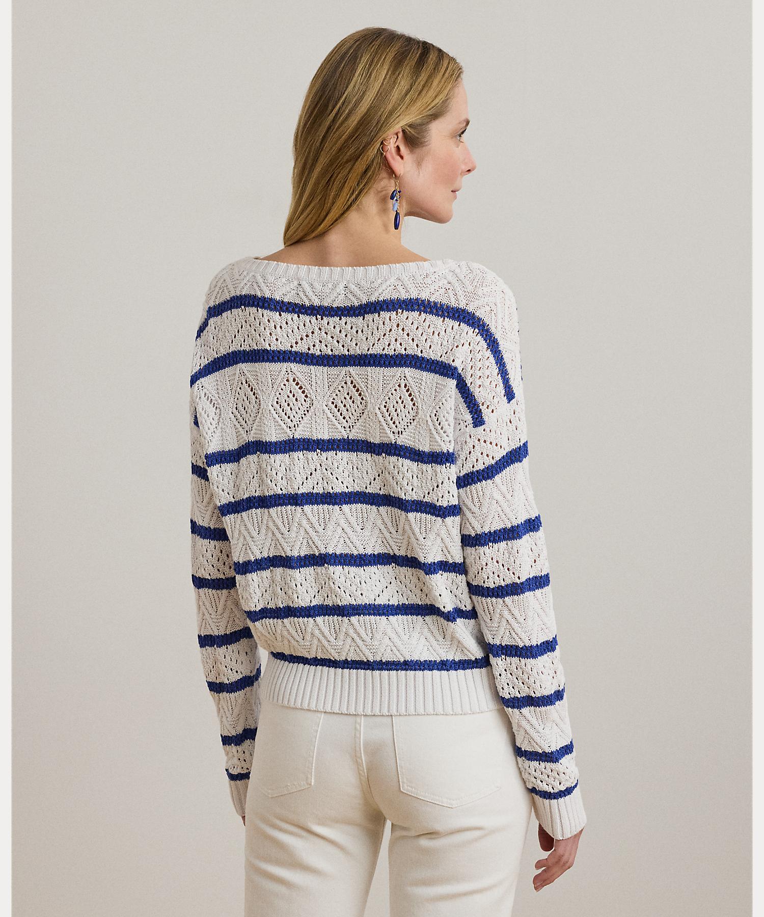 ローレン ラルフ ローレン LAUREN RALPH LAUREN ストライプド ポインテール コットンブレンド セーター （100ホワイト） 100ホワイト