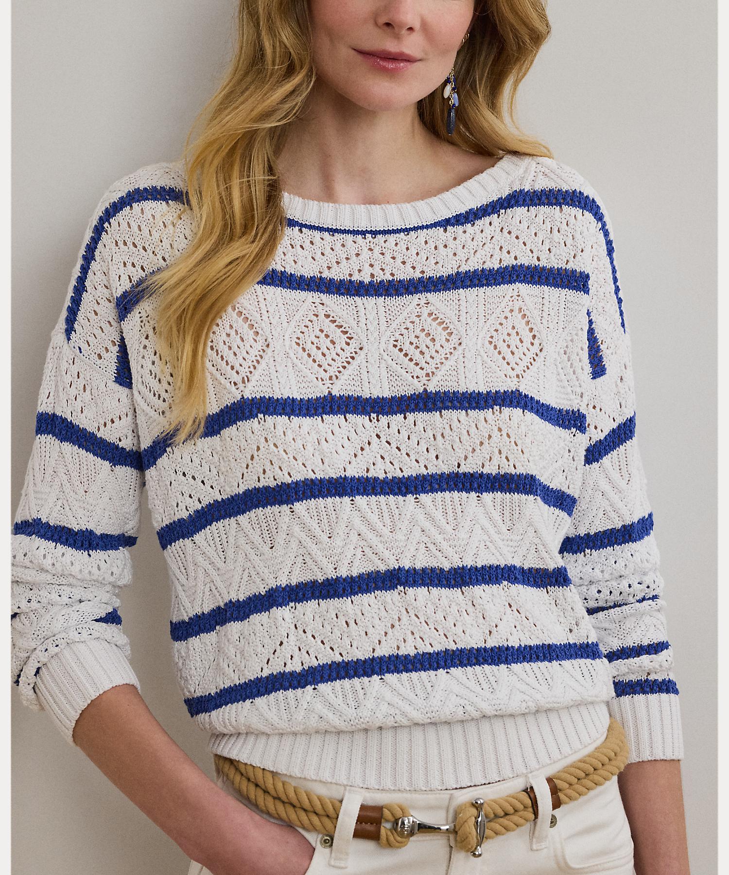 ローレン ラルフ ローレン LAUREN RALPH LAUREN ストライプド ポインテール コットンブレンド セーター （100ホワイト） 100ホワイト