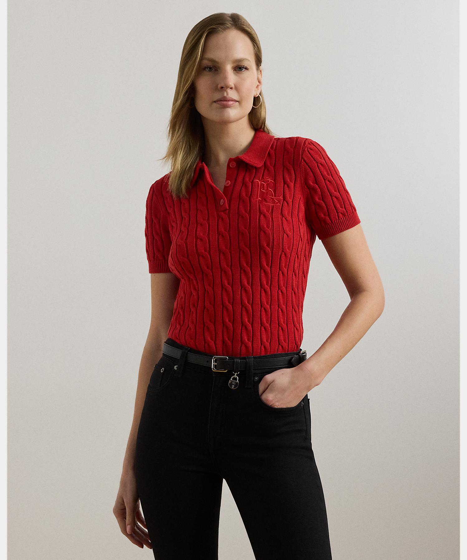 ローレン ラルフ ローレン LAUREN RALPH LAUREN ケーブルニット コットン ポロ セーター （600レッド） 600レッド