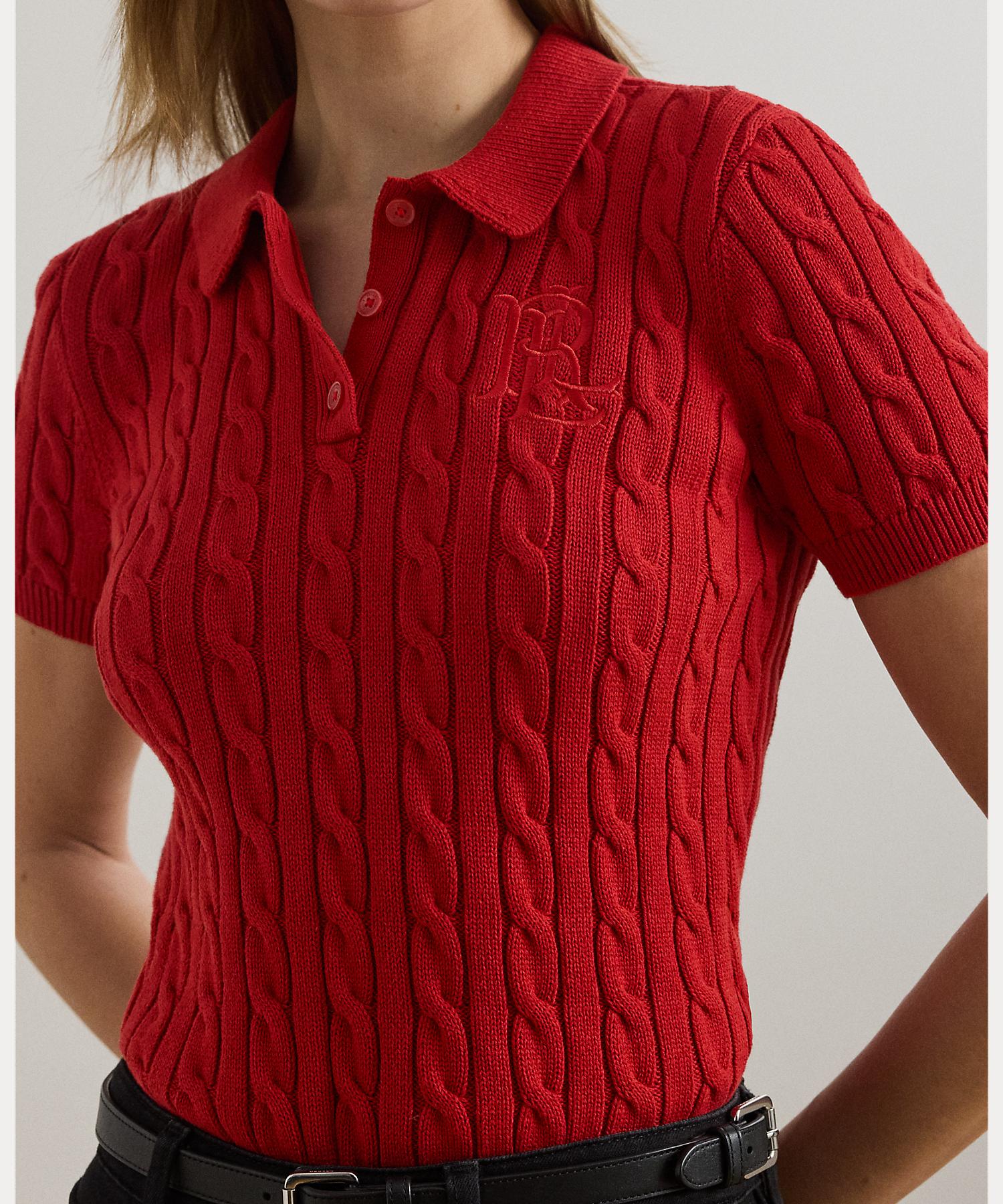ローレン ラルフ ローレン LAUREN RALPH LAUREN ケーブルニット コットン ポロ セーター （600レッド） 600レッド