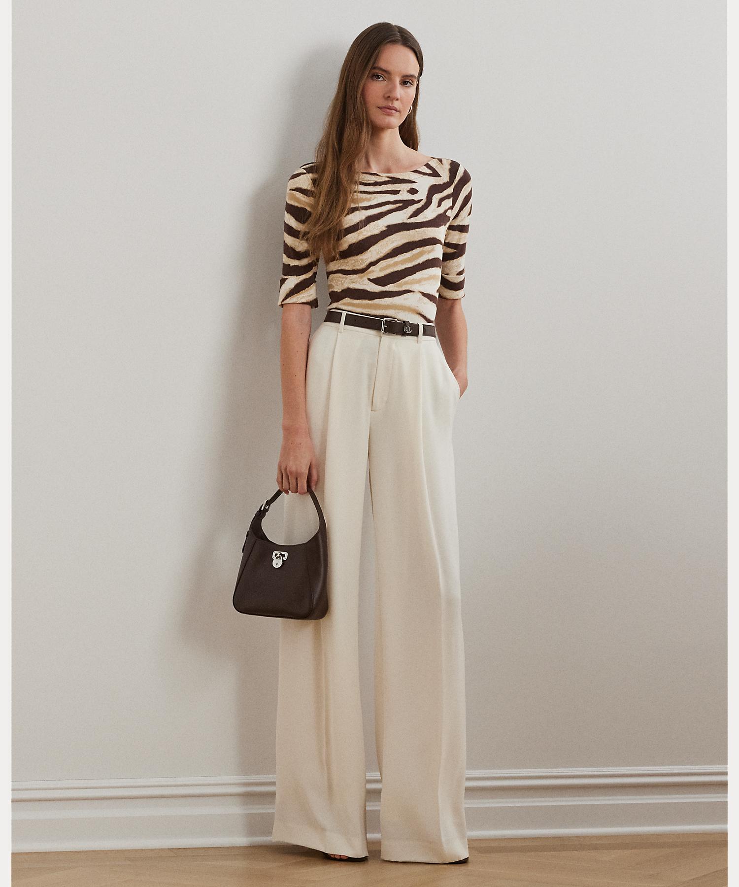 ローレン ラルフ ローレン LAUREN RALPH LAUREN ゼブラプリント ストレッチ コットン ボートネック Tシャツ （100ホワイト） 100ホワイト